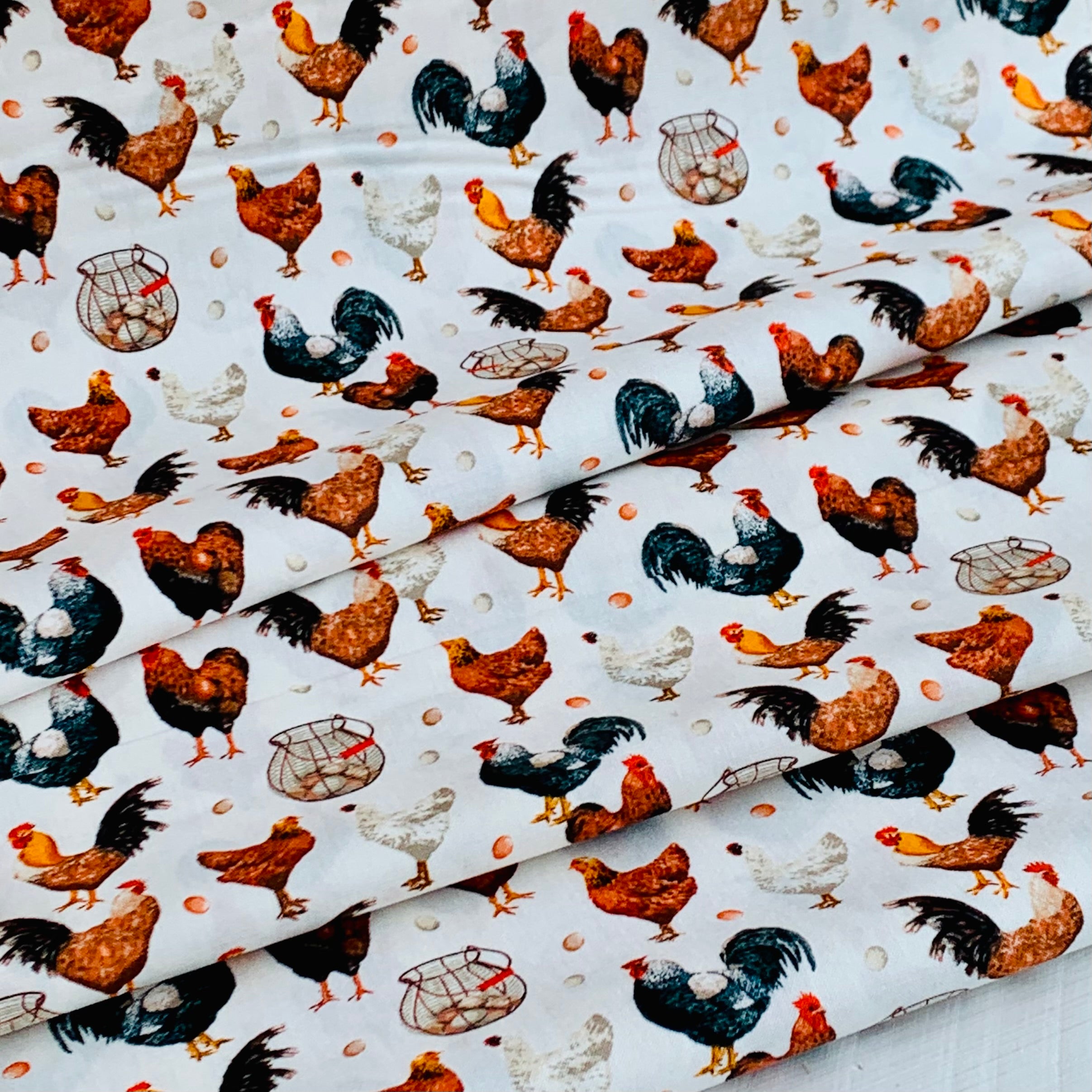 Chickens From Farmers Market Collection by Whistler Studios and Milled by Windham Fabrics- White 52766-1 Cotton Fabric