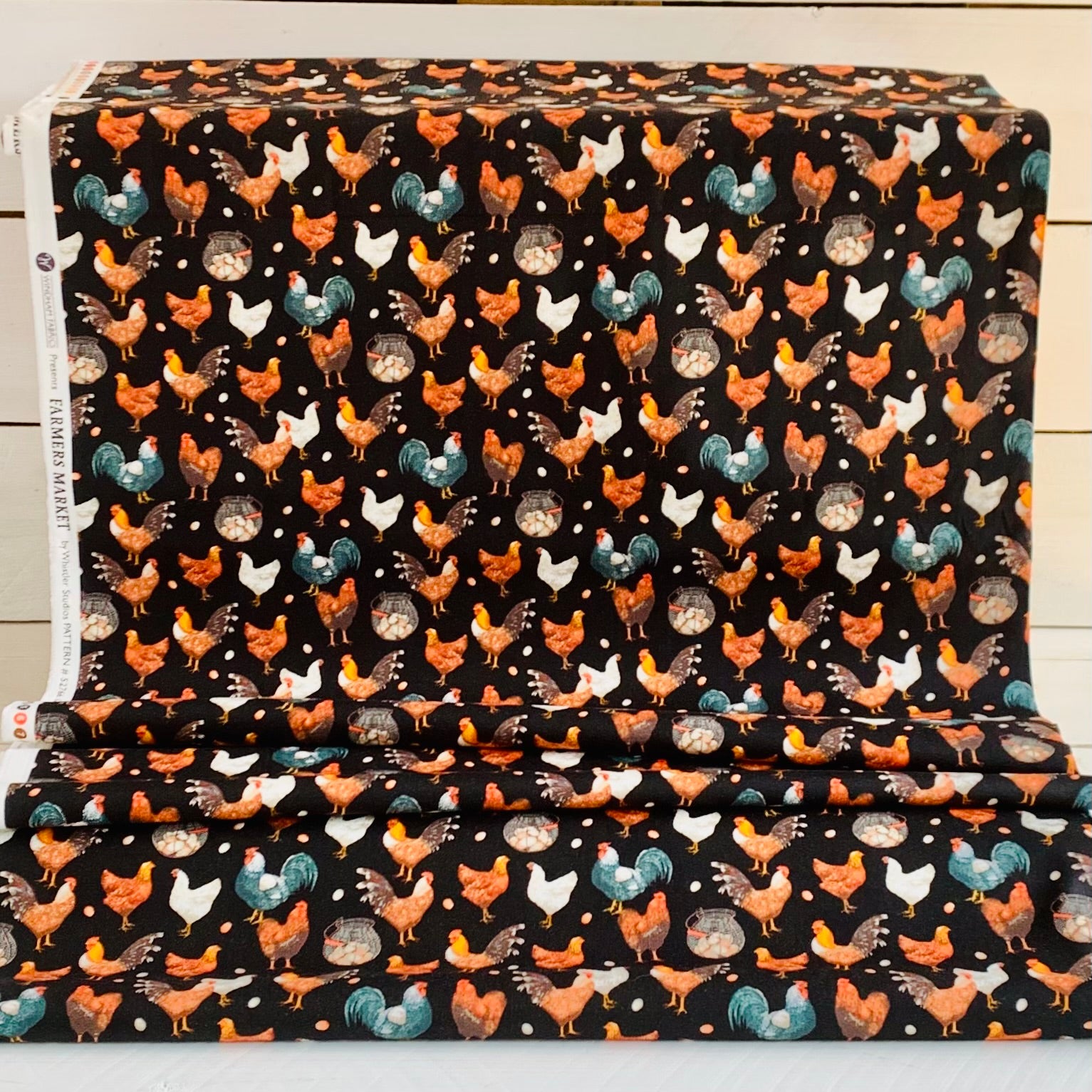 Chickens From Farmers Market Collection by Whistler Studios and Milled by Windham Fabrics- Black 52766-2 Cotton Fabric