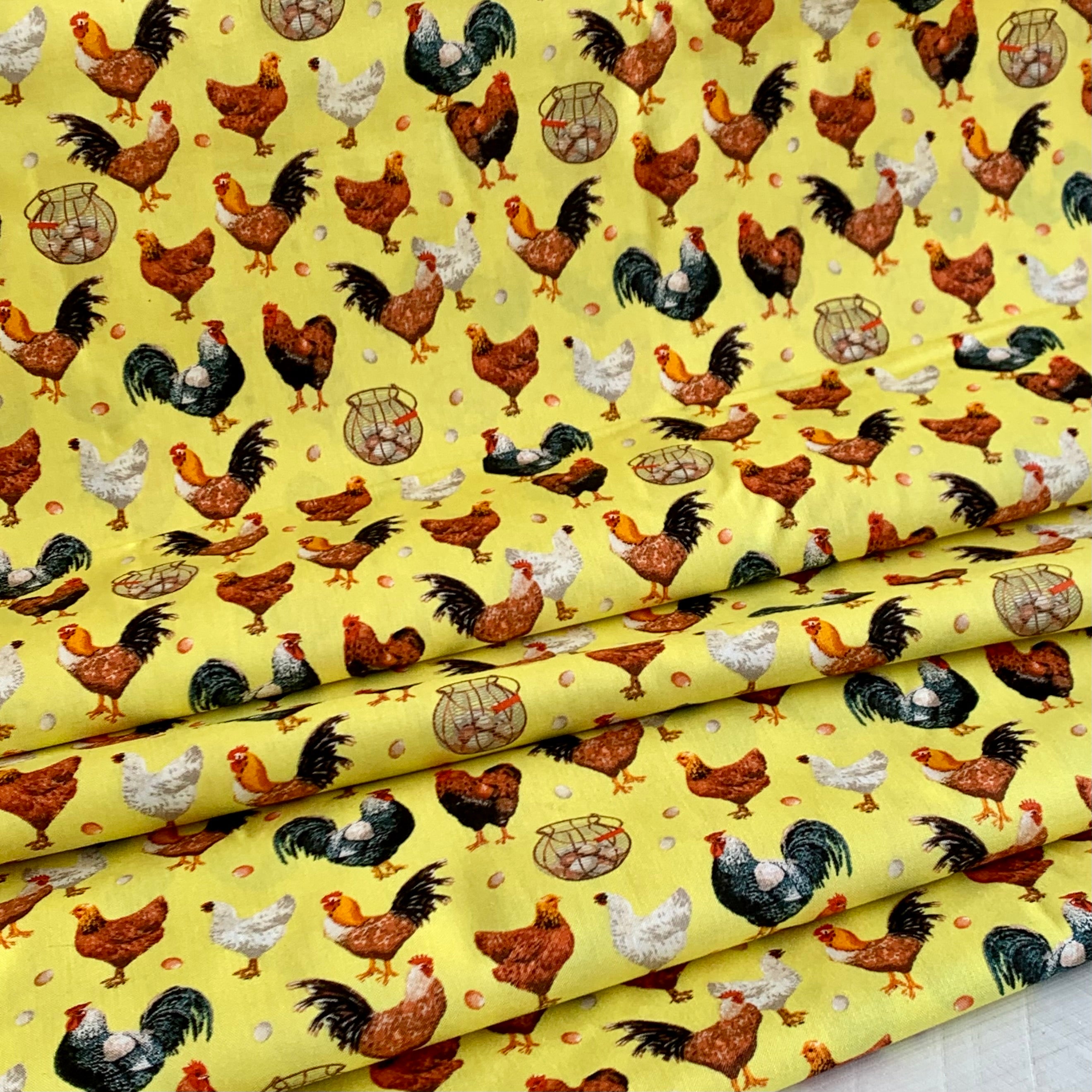 Chickens From Farmers Market Collection by Whistler Studios and Milled by Windham Fabrics- Yellow 52766-4 Cotton Fabric