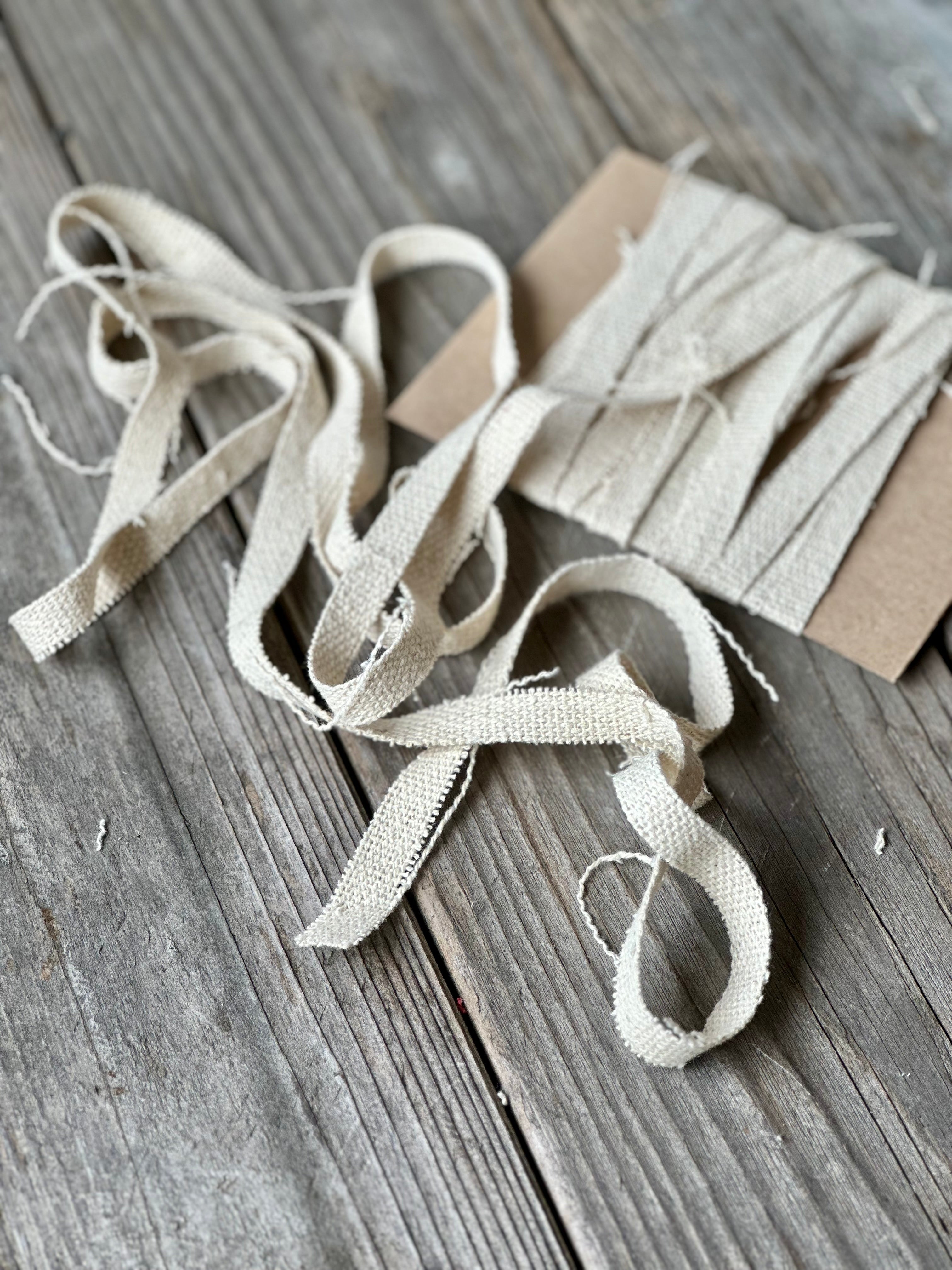 Unfinished Scrap Grain Sack Ribbon - Natural Cream 1/4" to 1/2" Wide