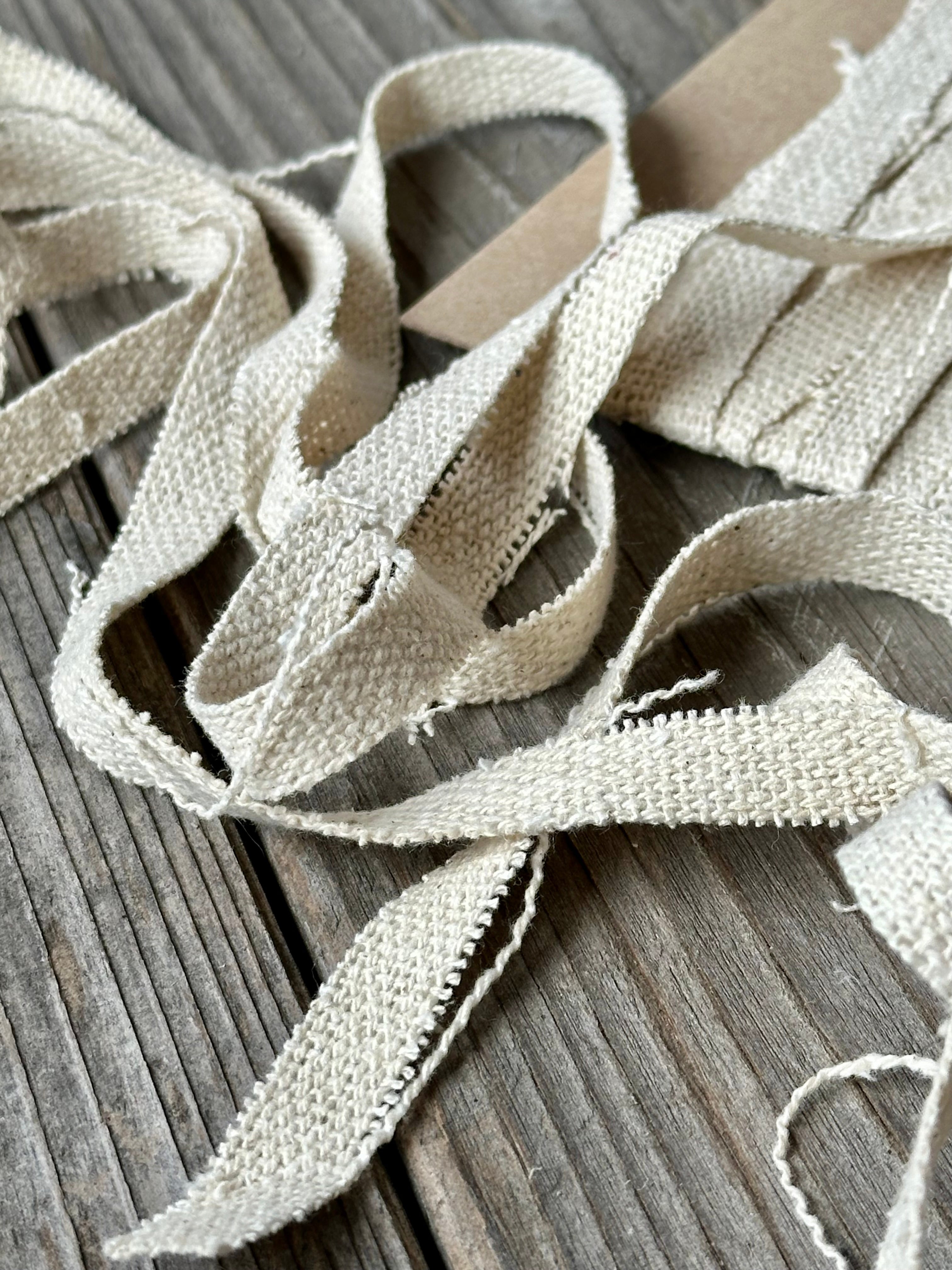 Unfinished Scrap Grain Sack Ribbon - Natural Cream 1/4" to 1/2" Wide