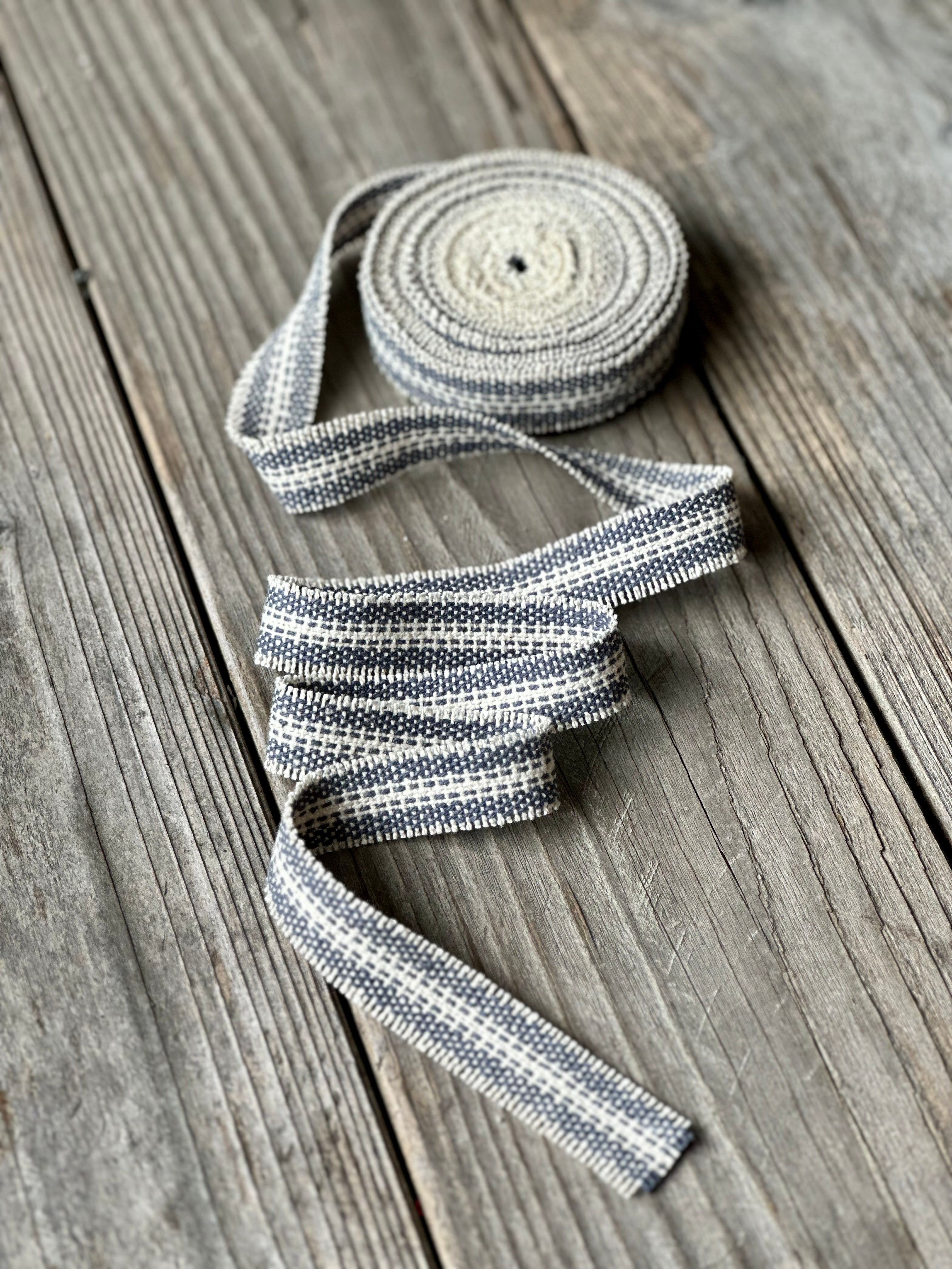 Grain Sack Ribbon - Navy and Cream Striped Frayed Edge - 3/4" Wide