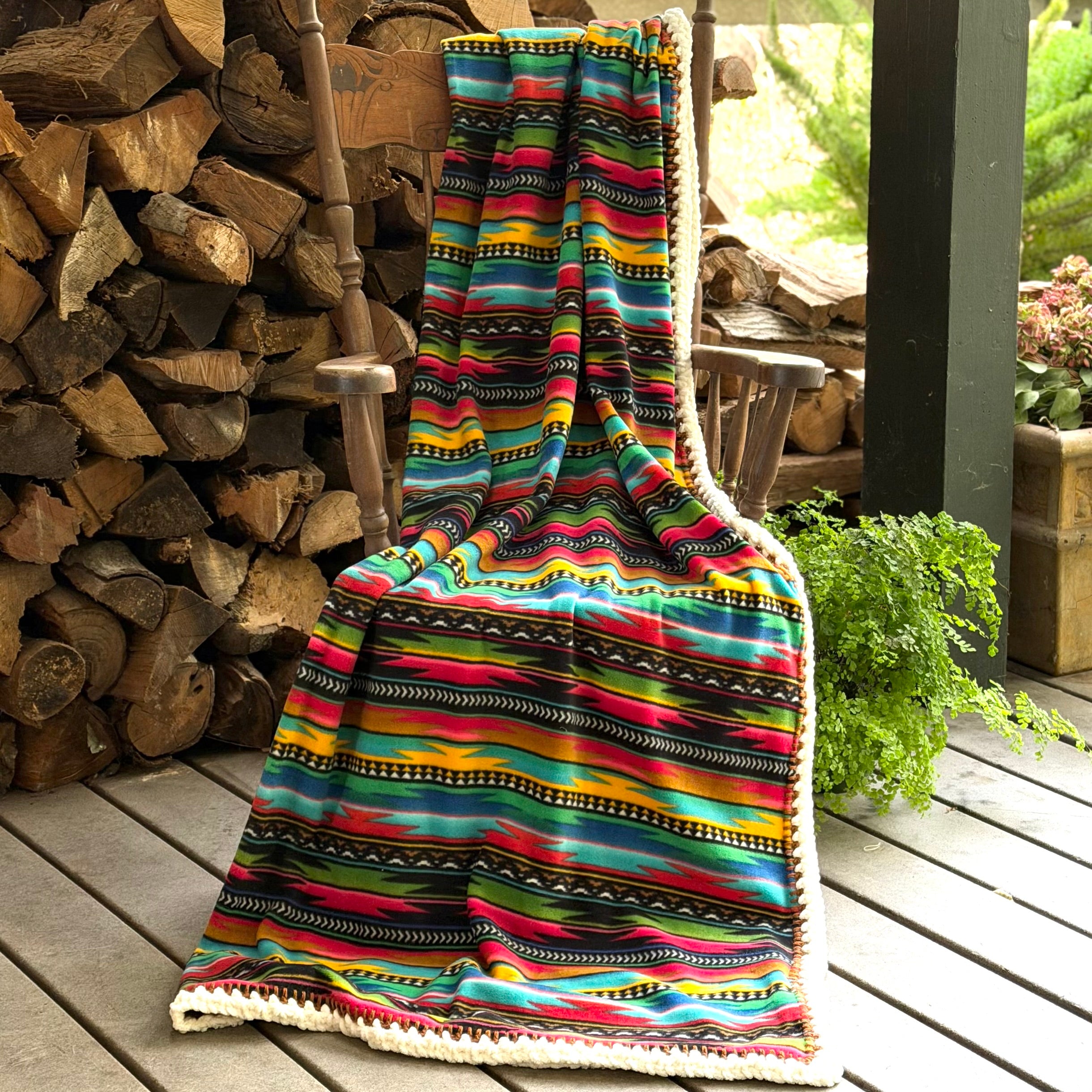 Crochet Edge Native Style Fleece Blanket