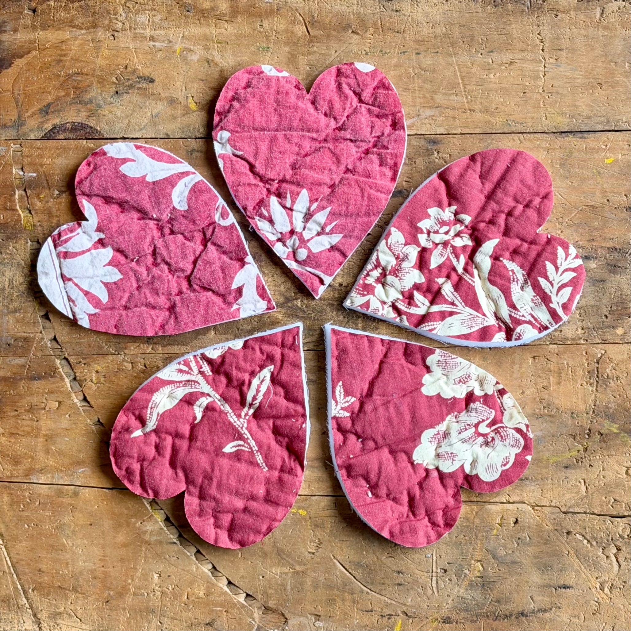 Heart Die Cuts from Vintage Quilt