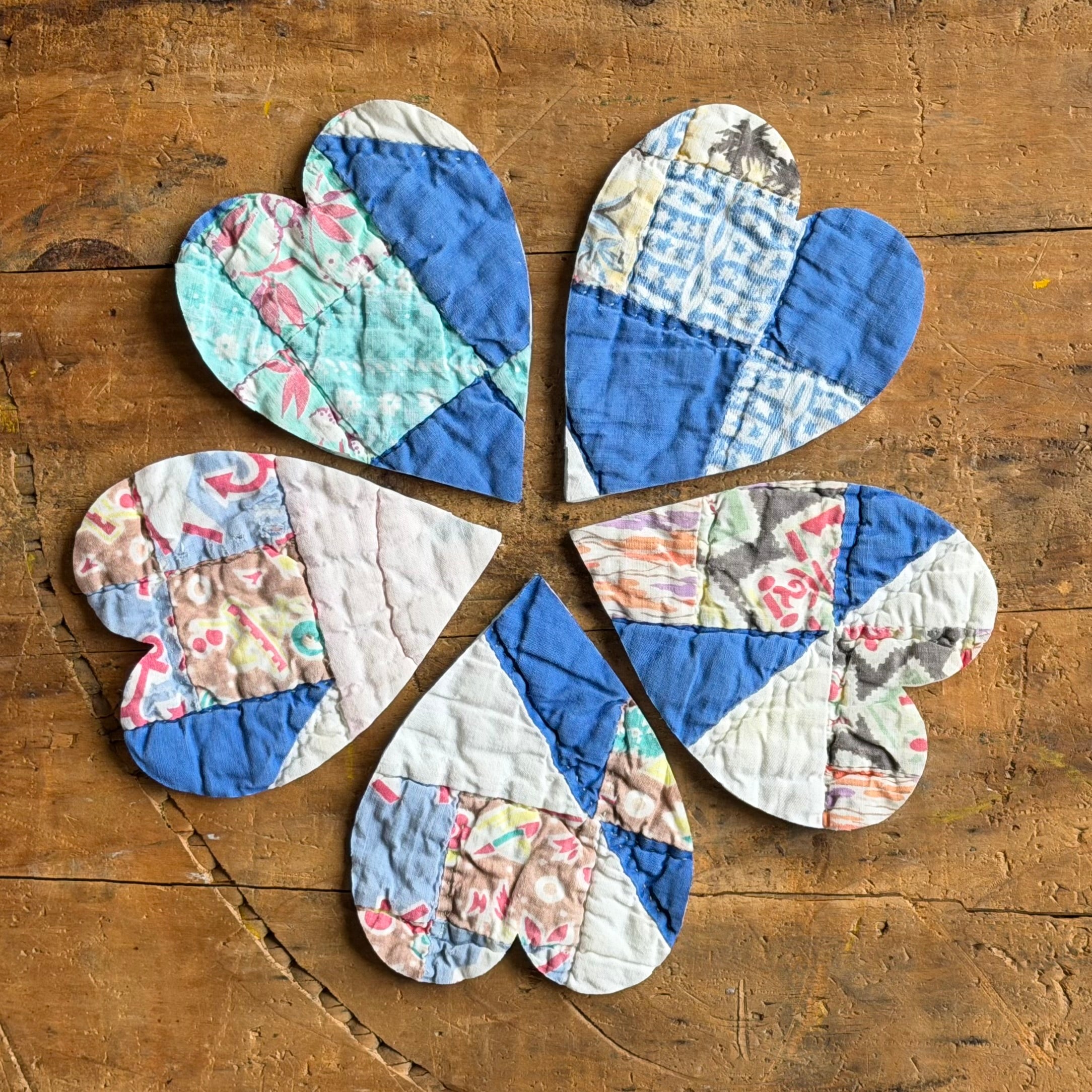 Heart Die Cuts from Vintage Quilt