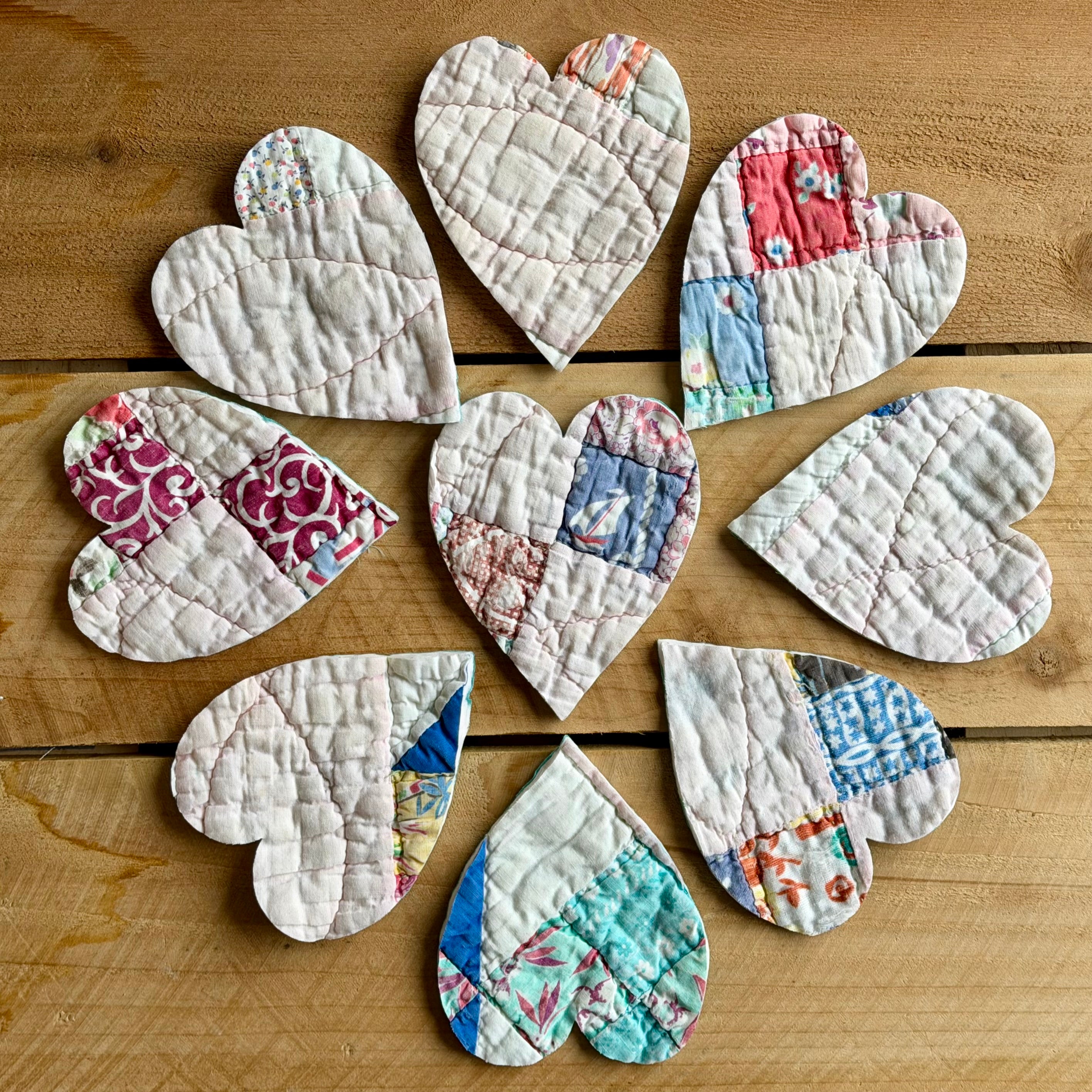 Heart Die Cuts from Vintage Quilt