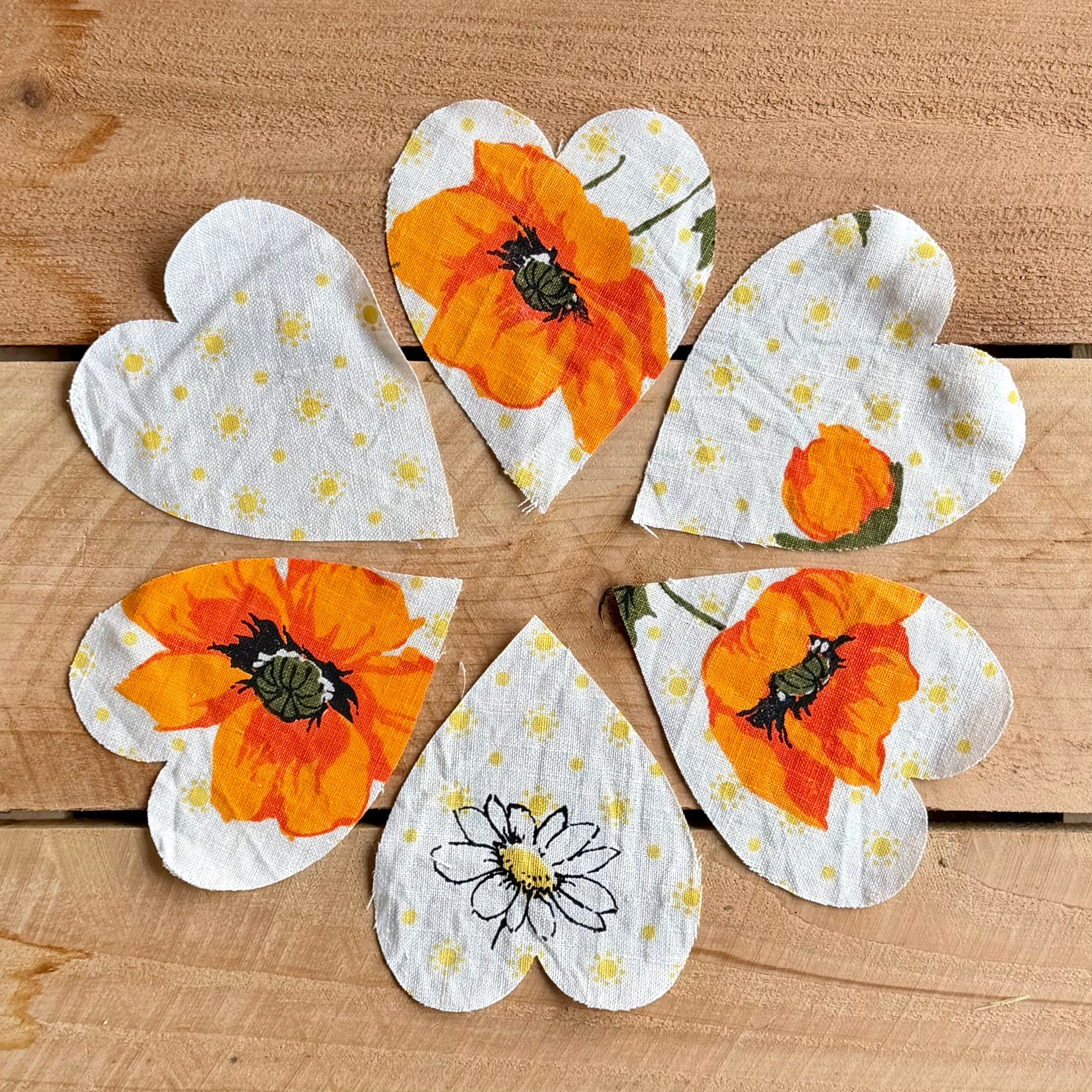 Heart Die Cuts from Vintage Linen Dish Towel