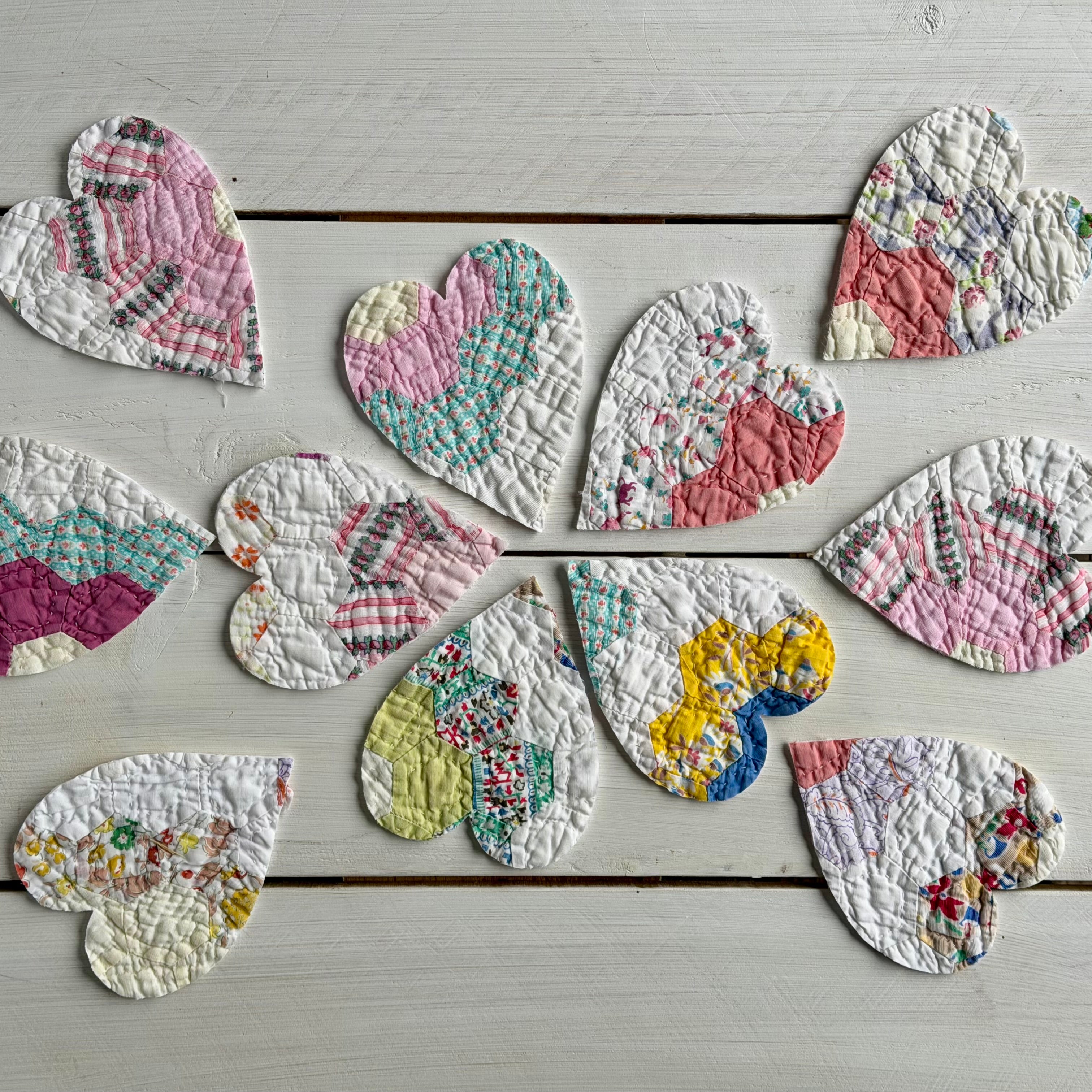 Heart Die Cuts from Vintage Quilt