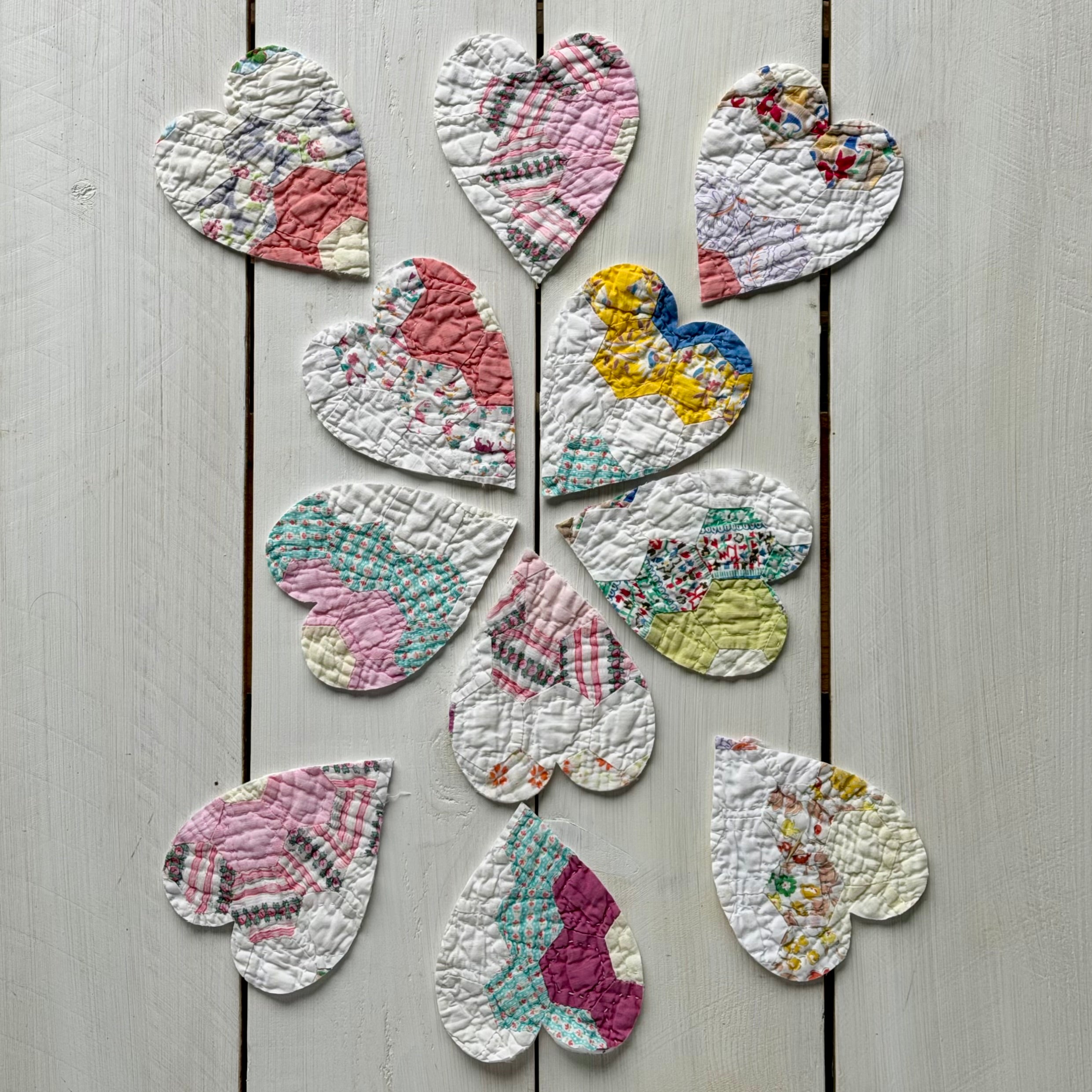 Heart Die Cuts from Vintage Quilt