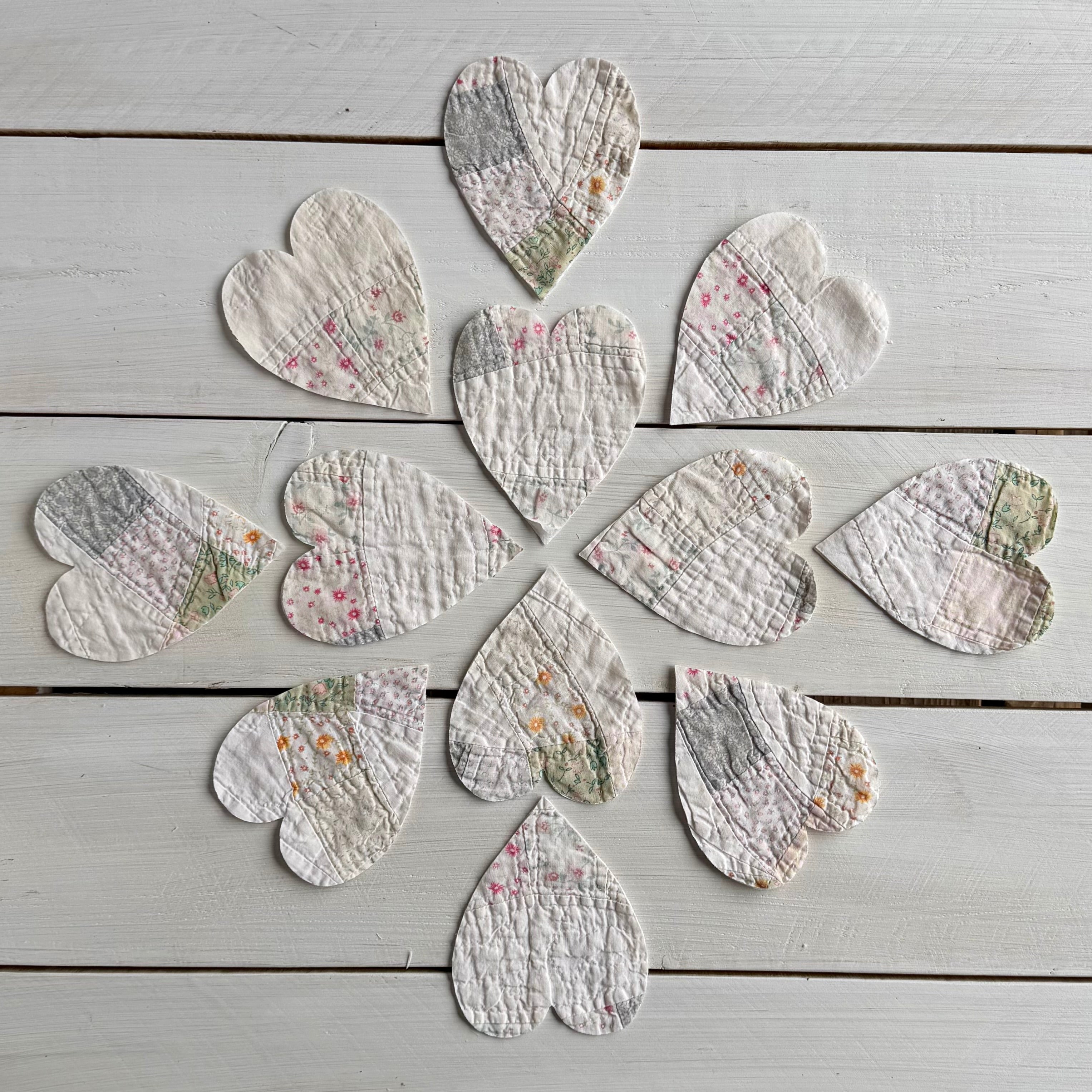 Heart Die Cuts from Vintage Quilt