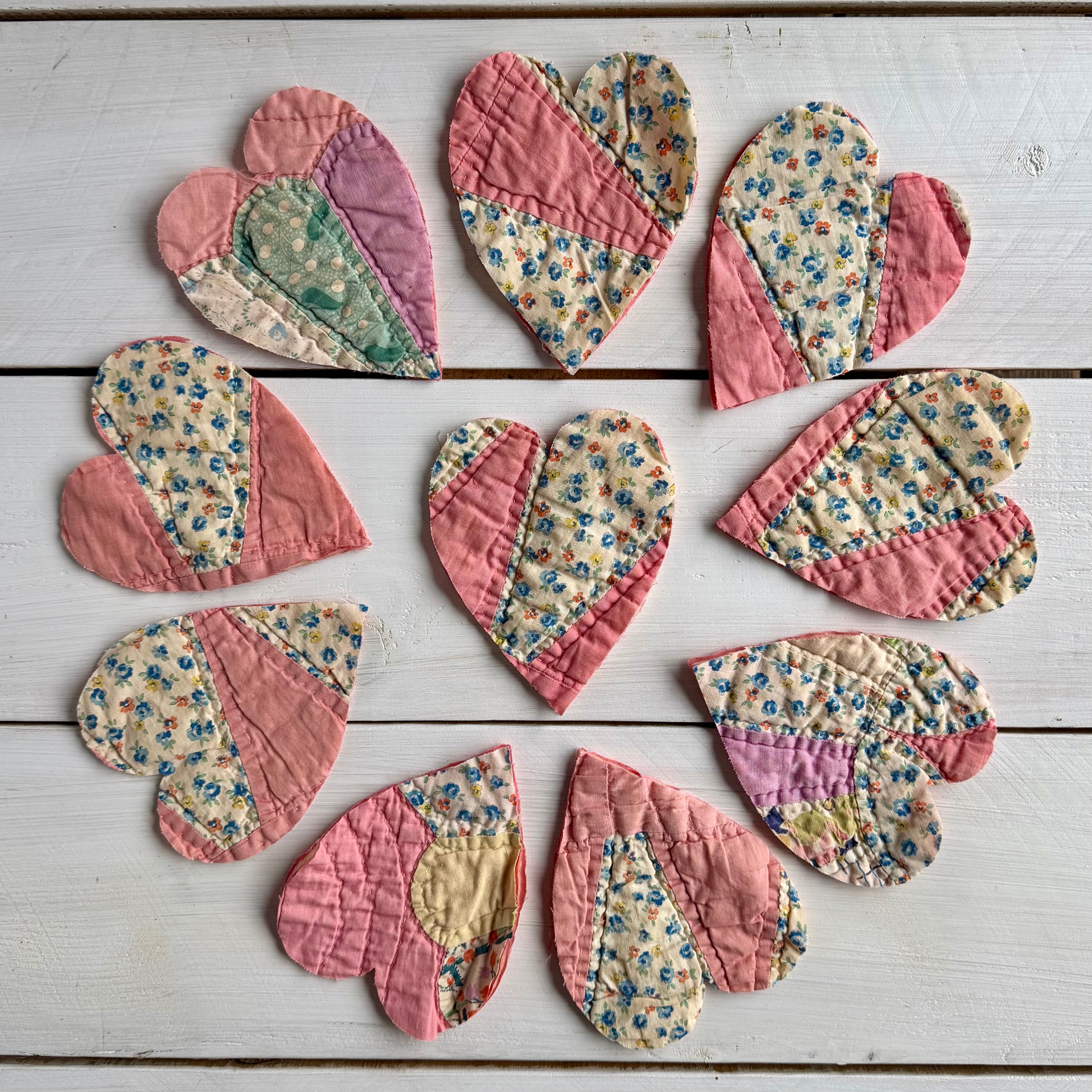 Heart Die Cuts from Vintage Quilt