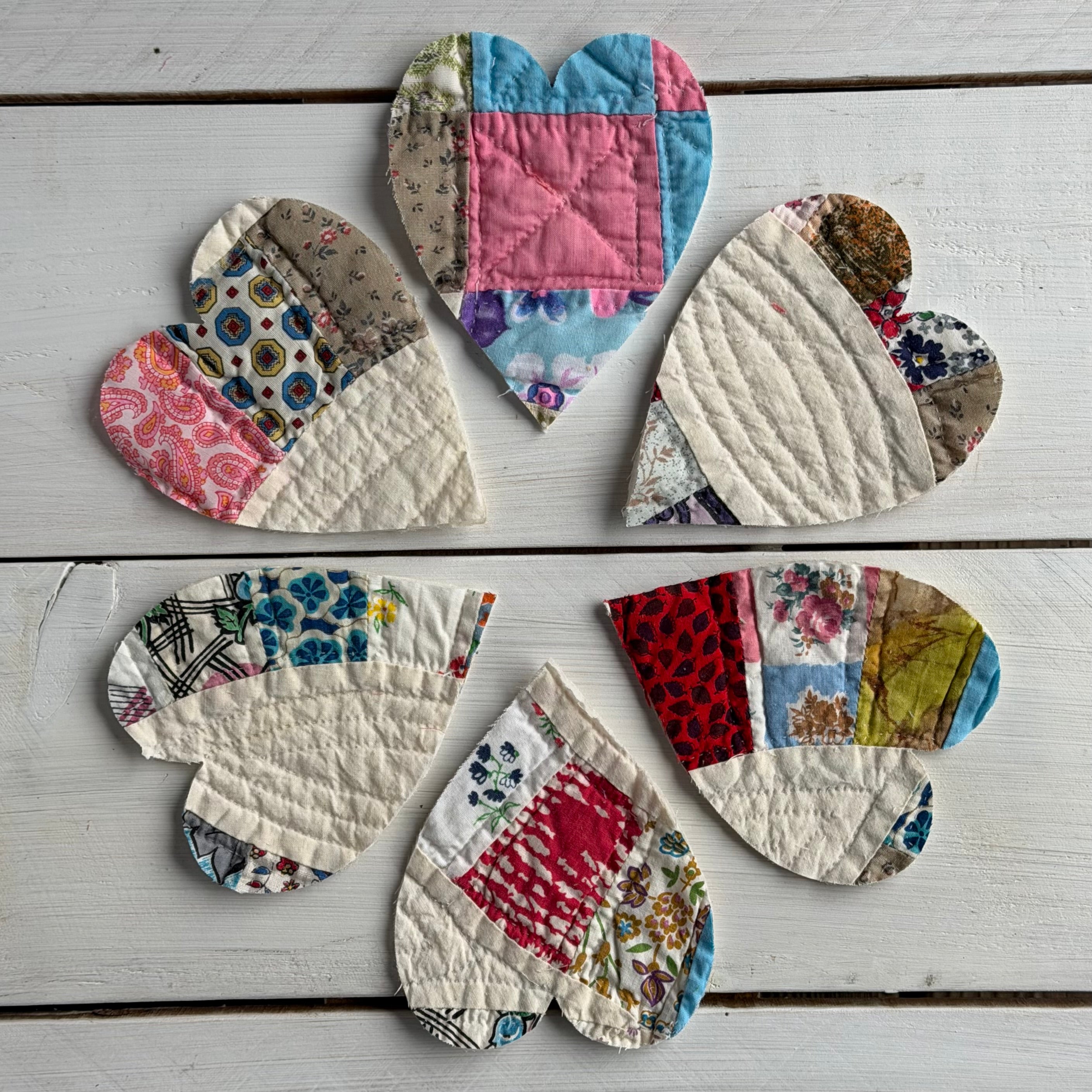 Heart Die Cuts from Vintage Quilt