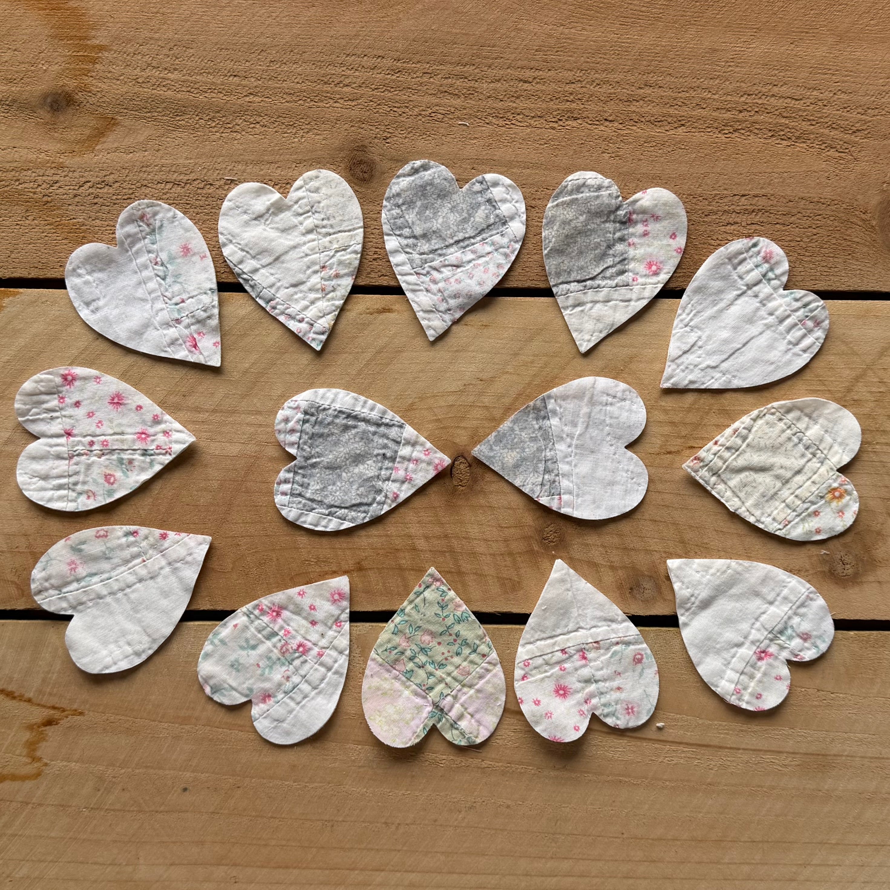 Heart Die Cuts from Vintage Quilt