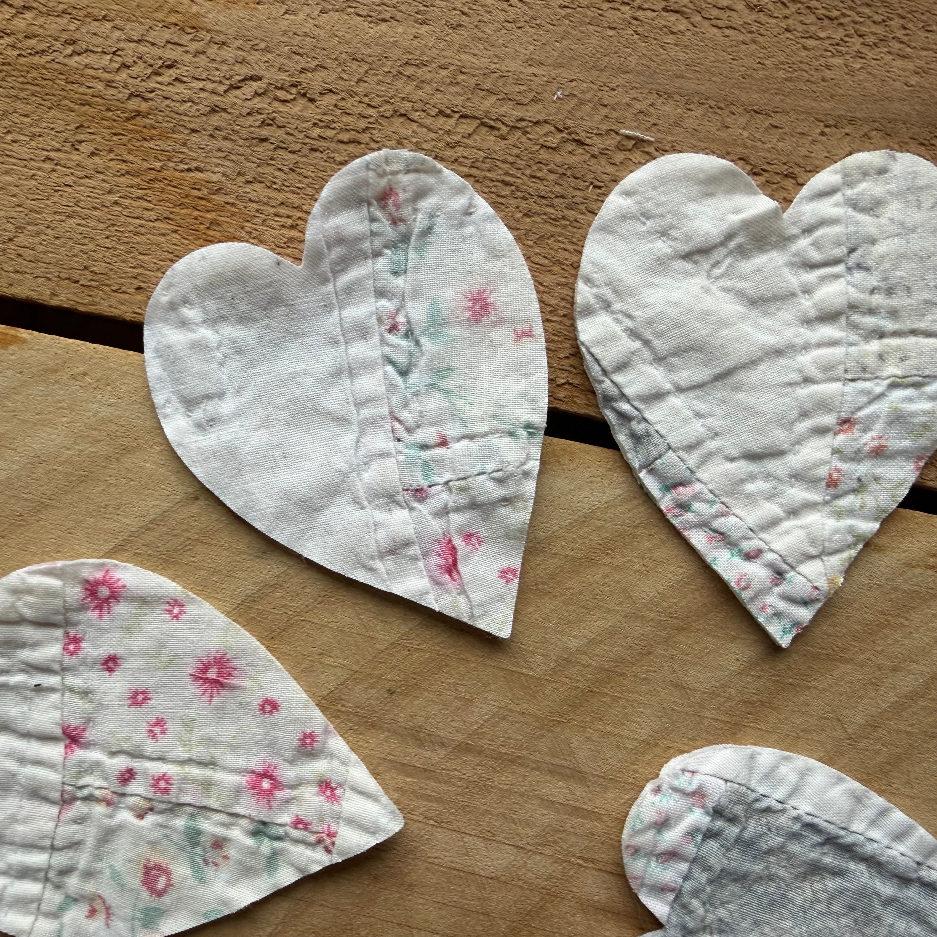 Heart Die Cuts from Vintage Quilt