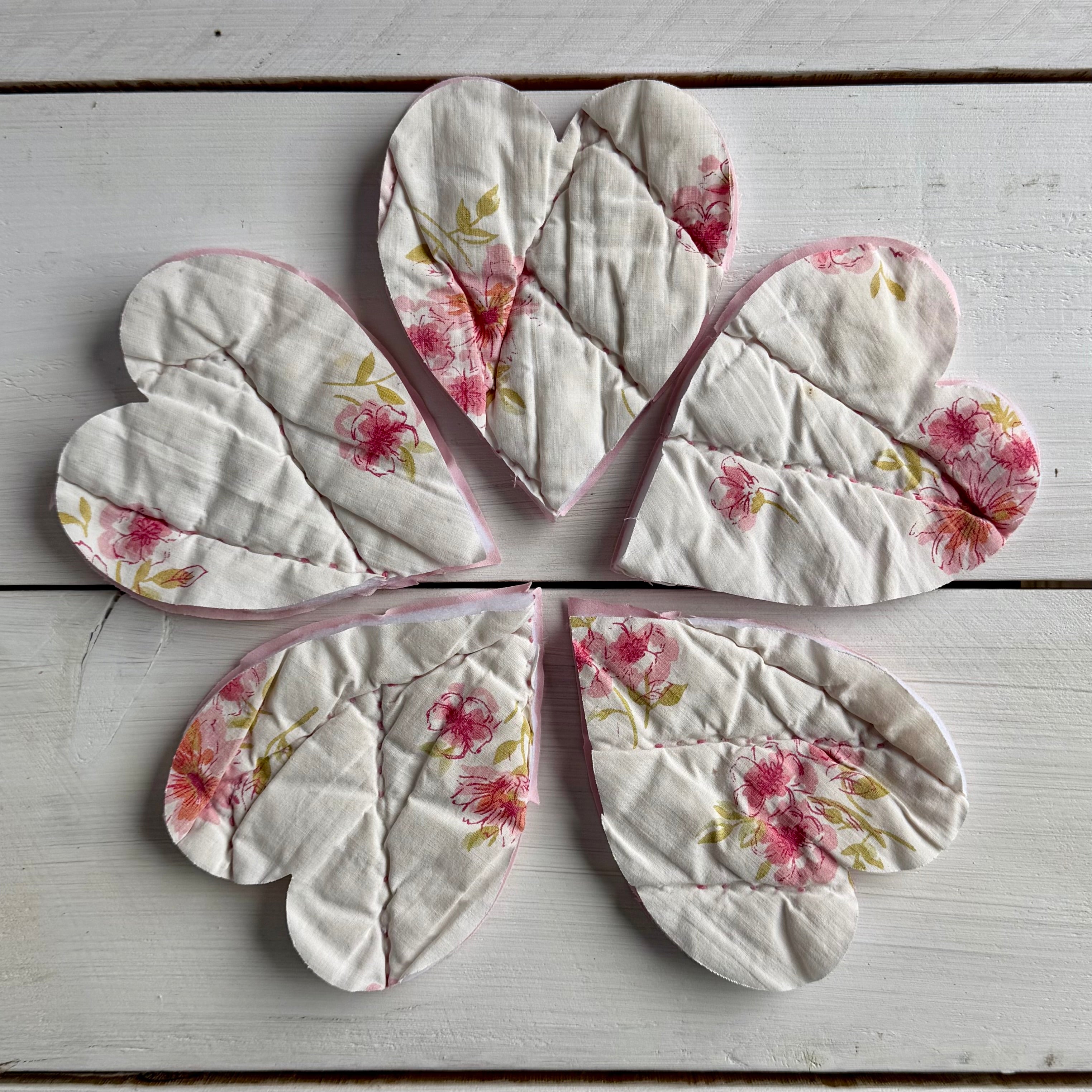 Heart Die Cuts from Vintage Quilt