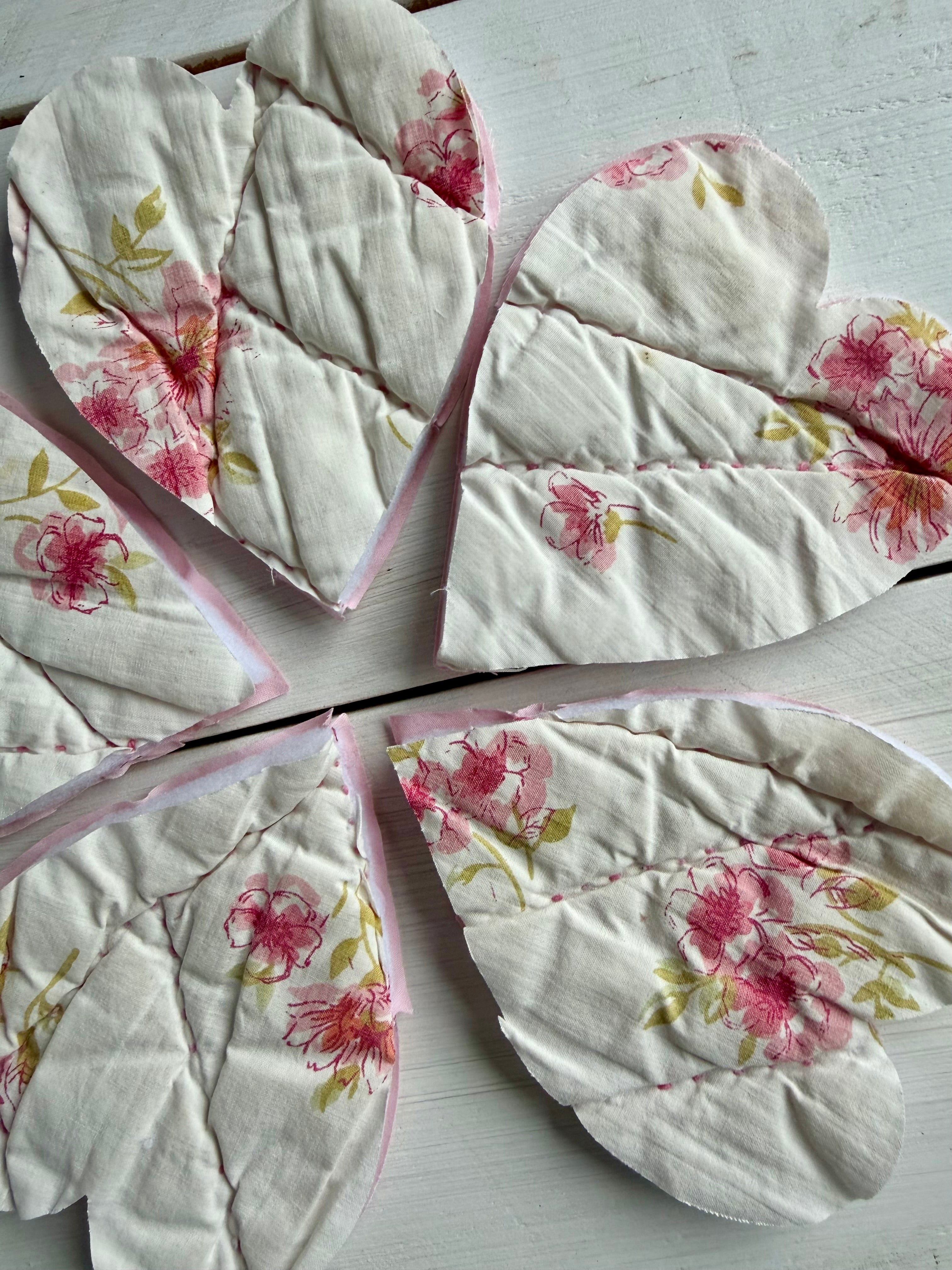 Heart Die Cuts from Vintage Quilt
