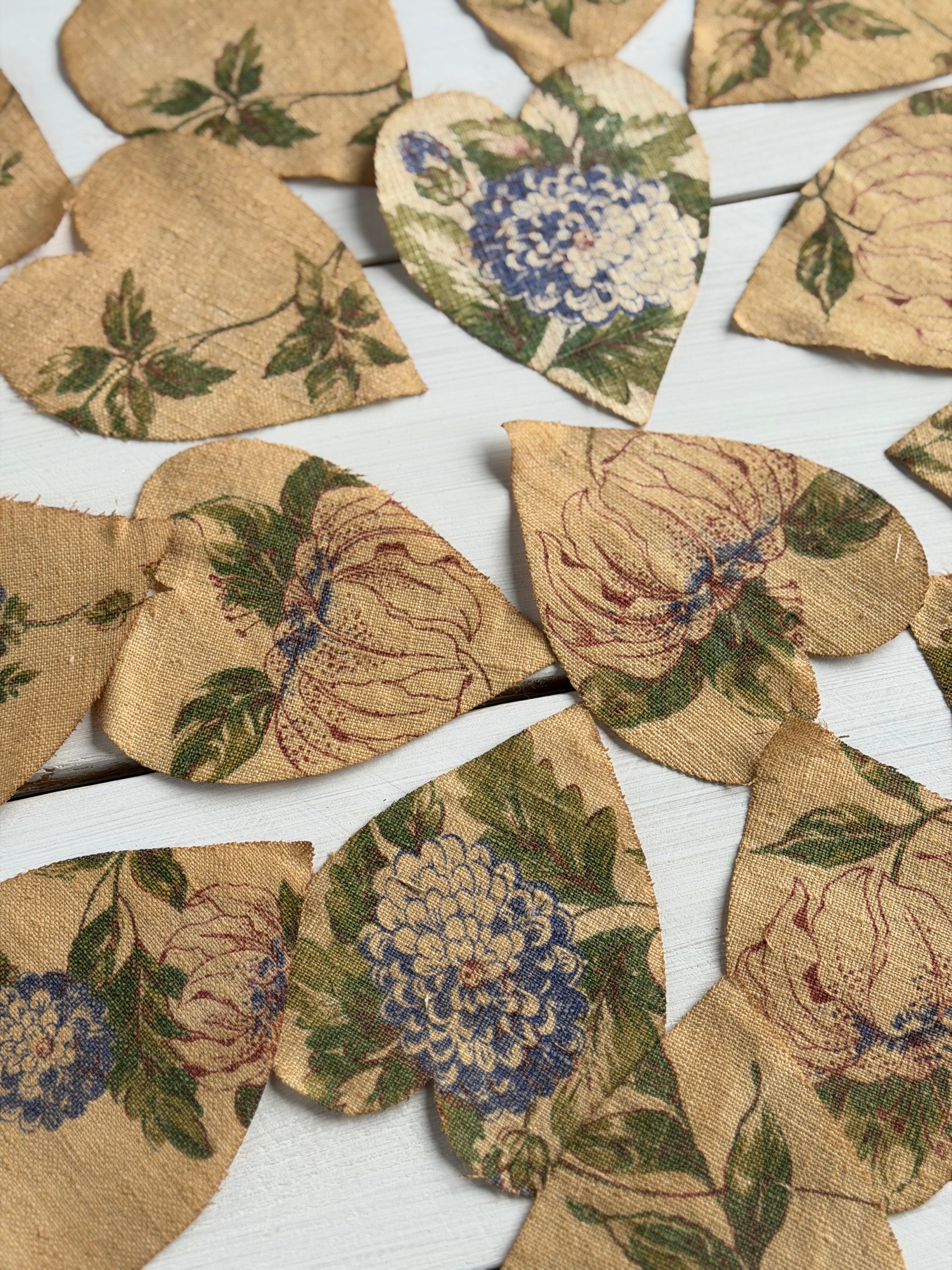 Heart Die Cuts from Vintage Linen Coffee Tea Stained