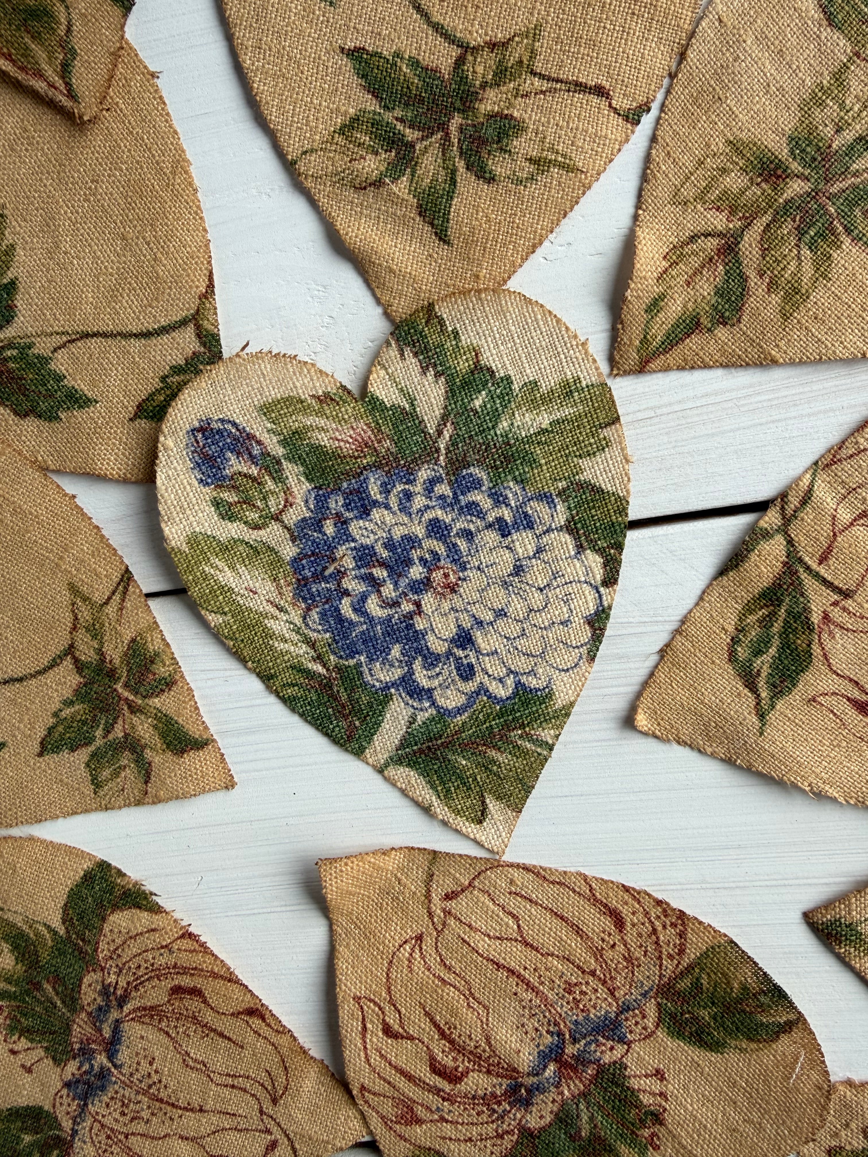 Heart Die Cuts from Vintage Linen Coffee Tea Stained