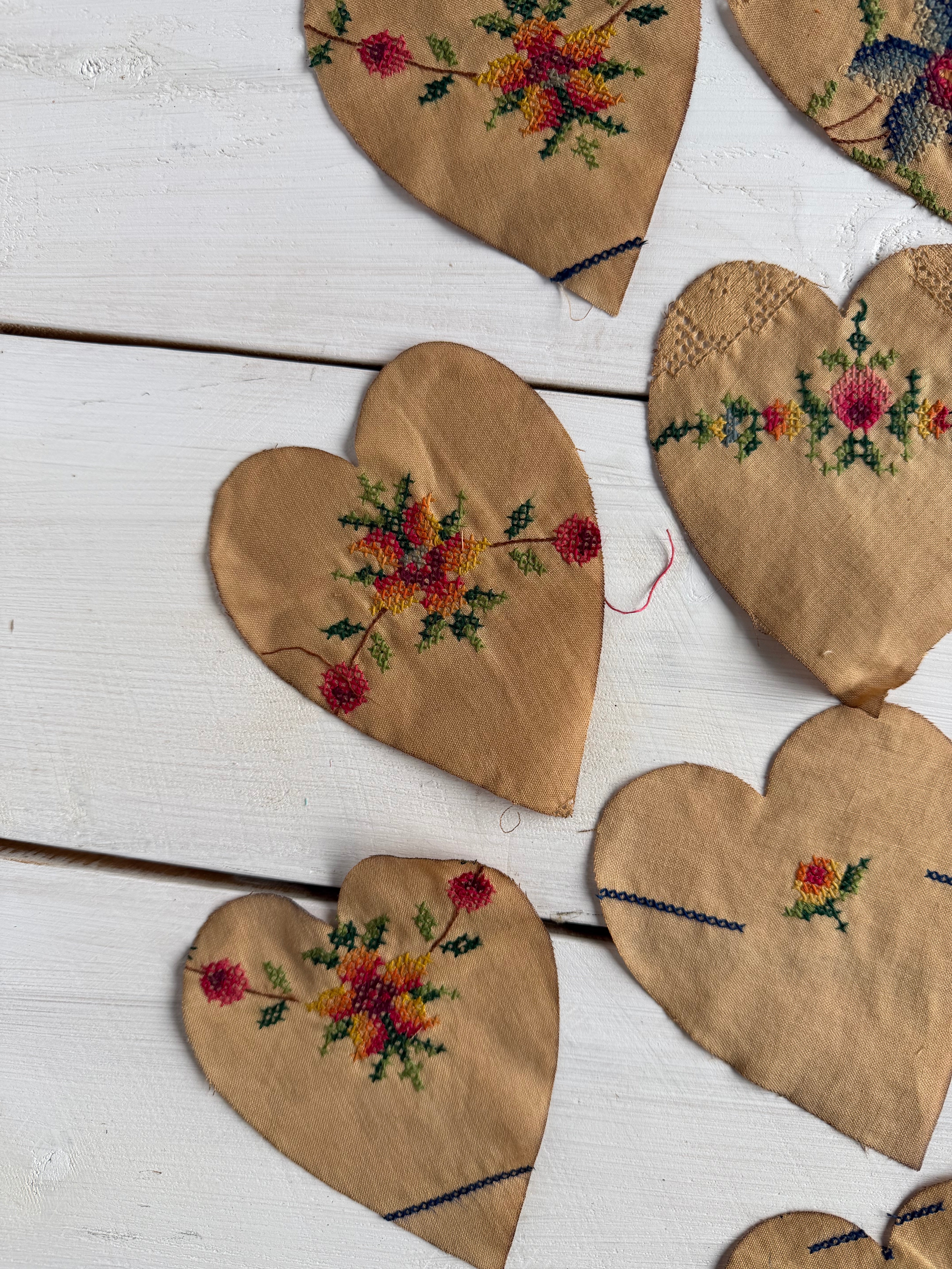 Heart Die Cuts from Vintage Linen Coffee Tea Stained