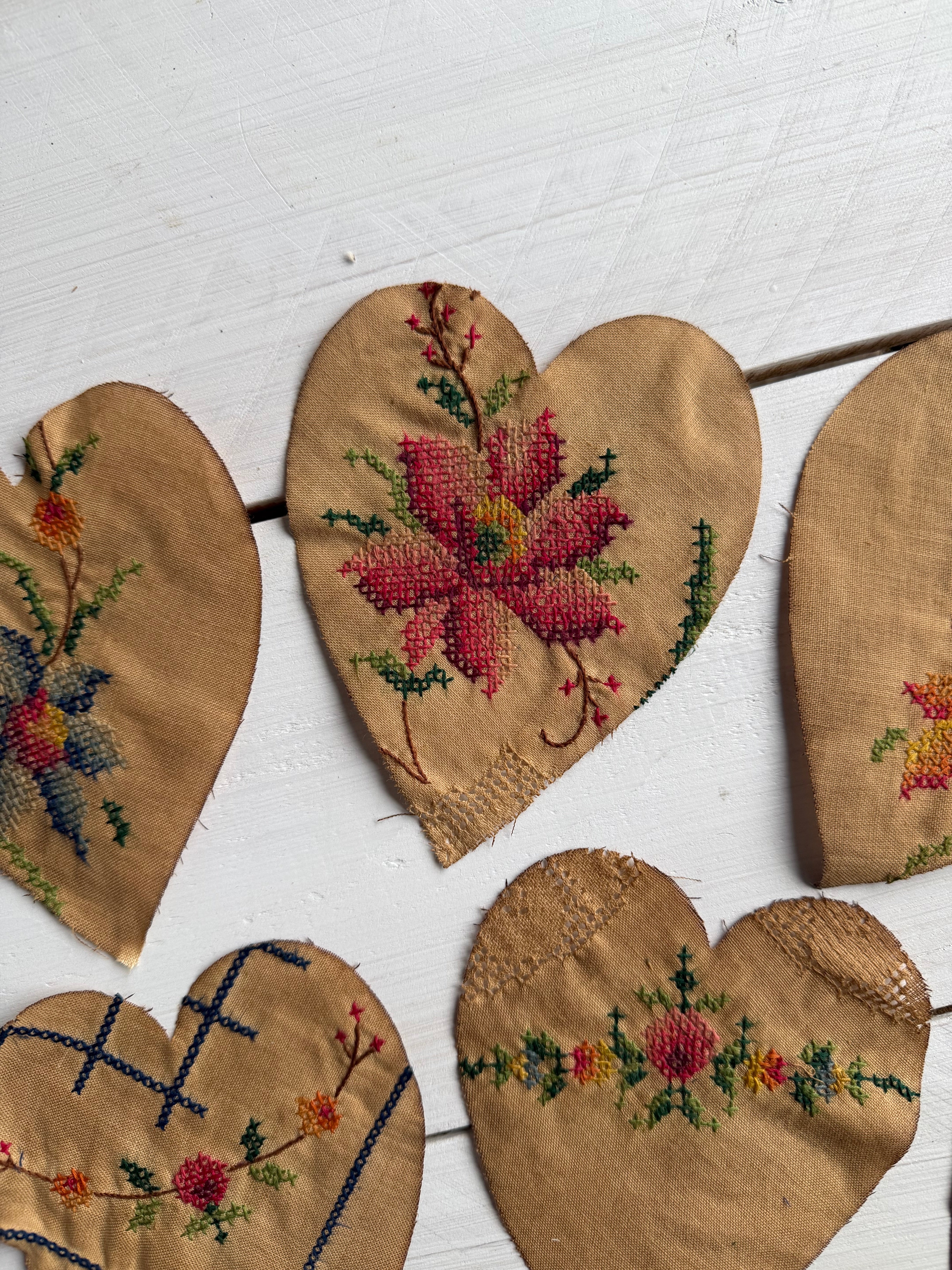 Heart Die Cuts from Vintage Linen Coffee Tea Stained