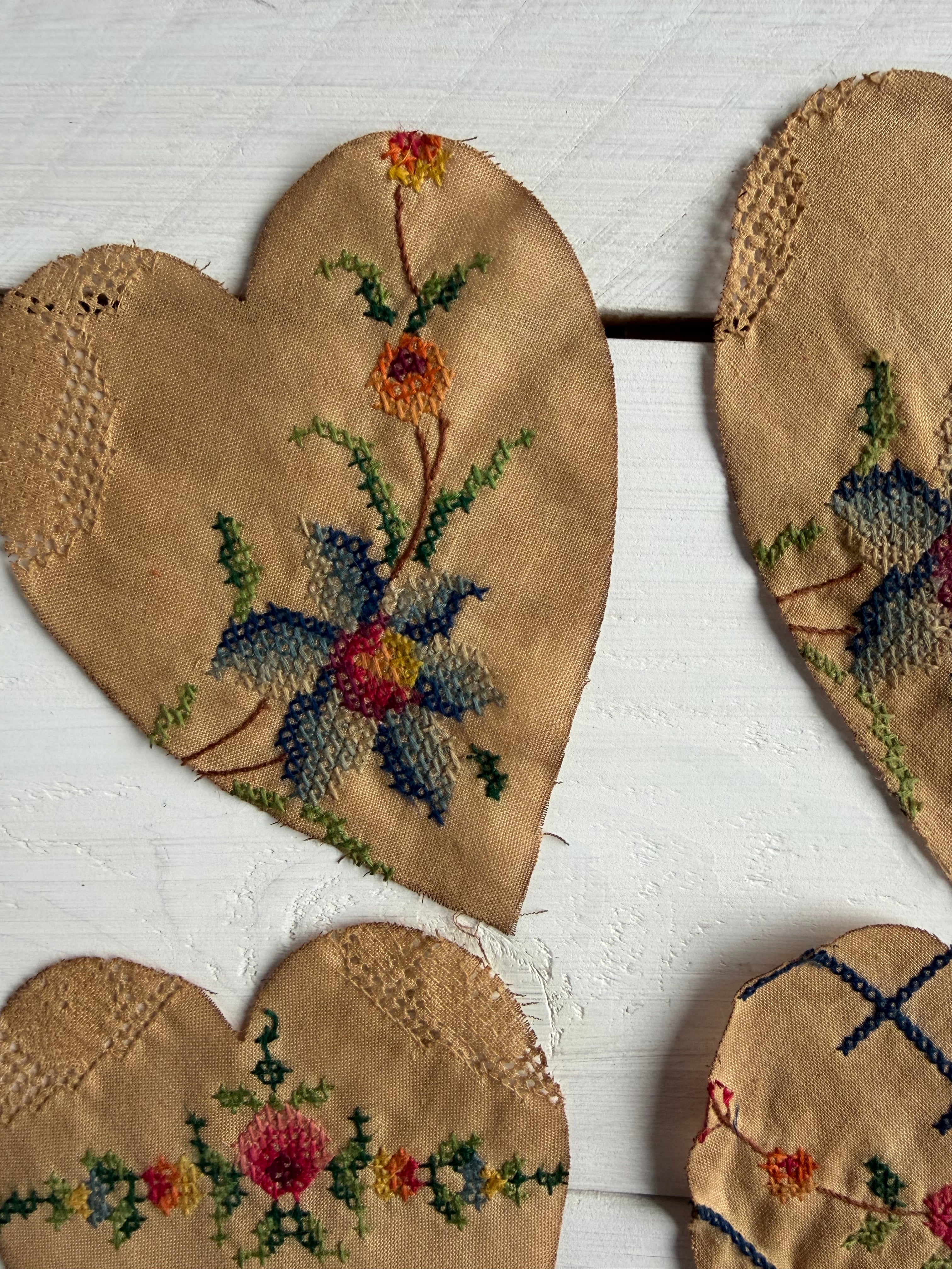 Heart Die Cuts from Vintage Linen Coffee Tea Stained