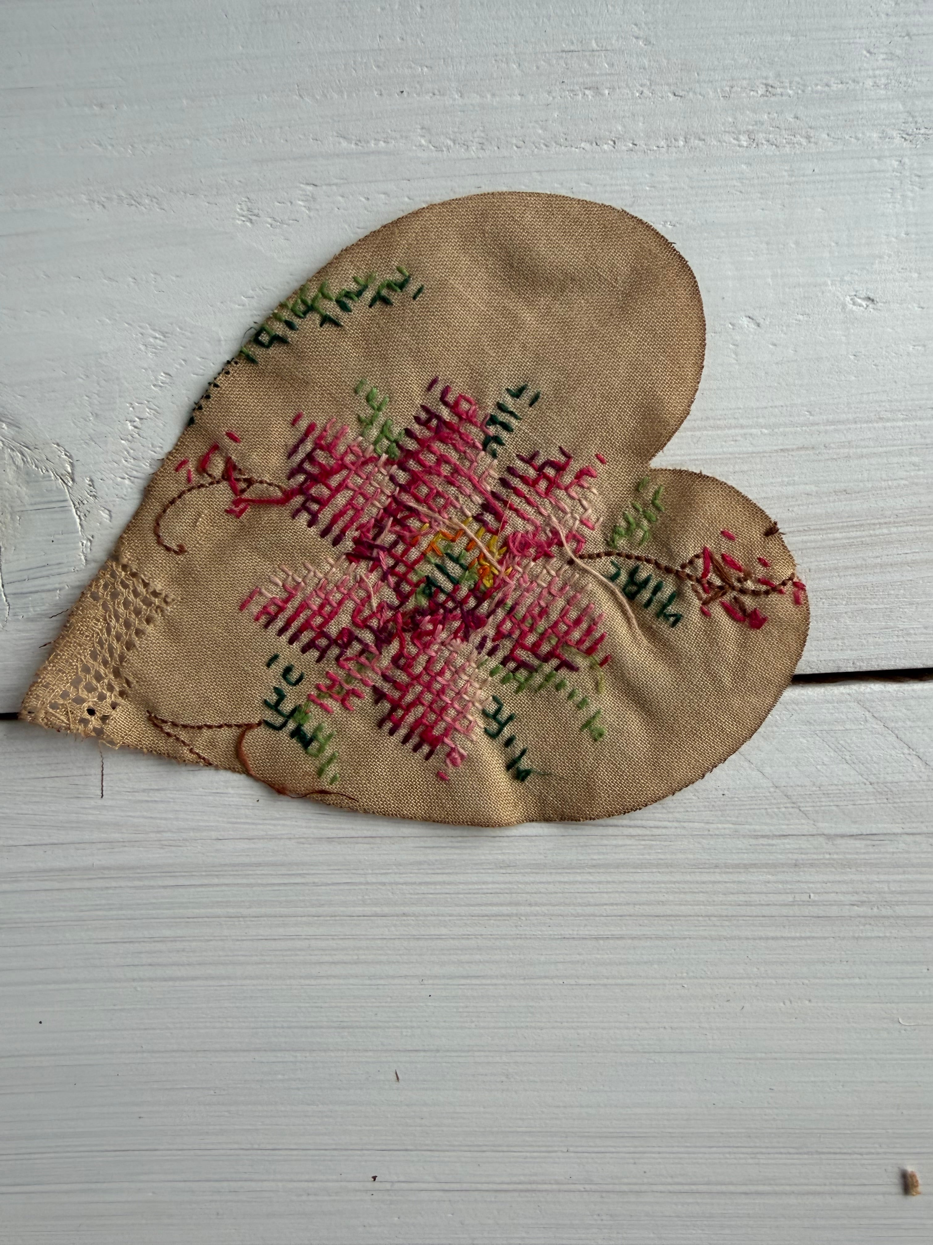 Heart Die Cuts from Vintage Linen Coffee Tea Stained