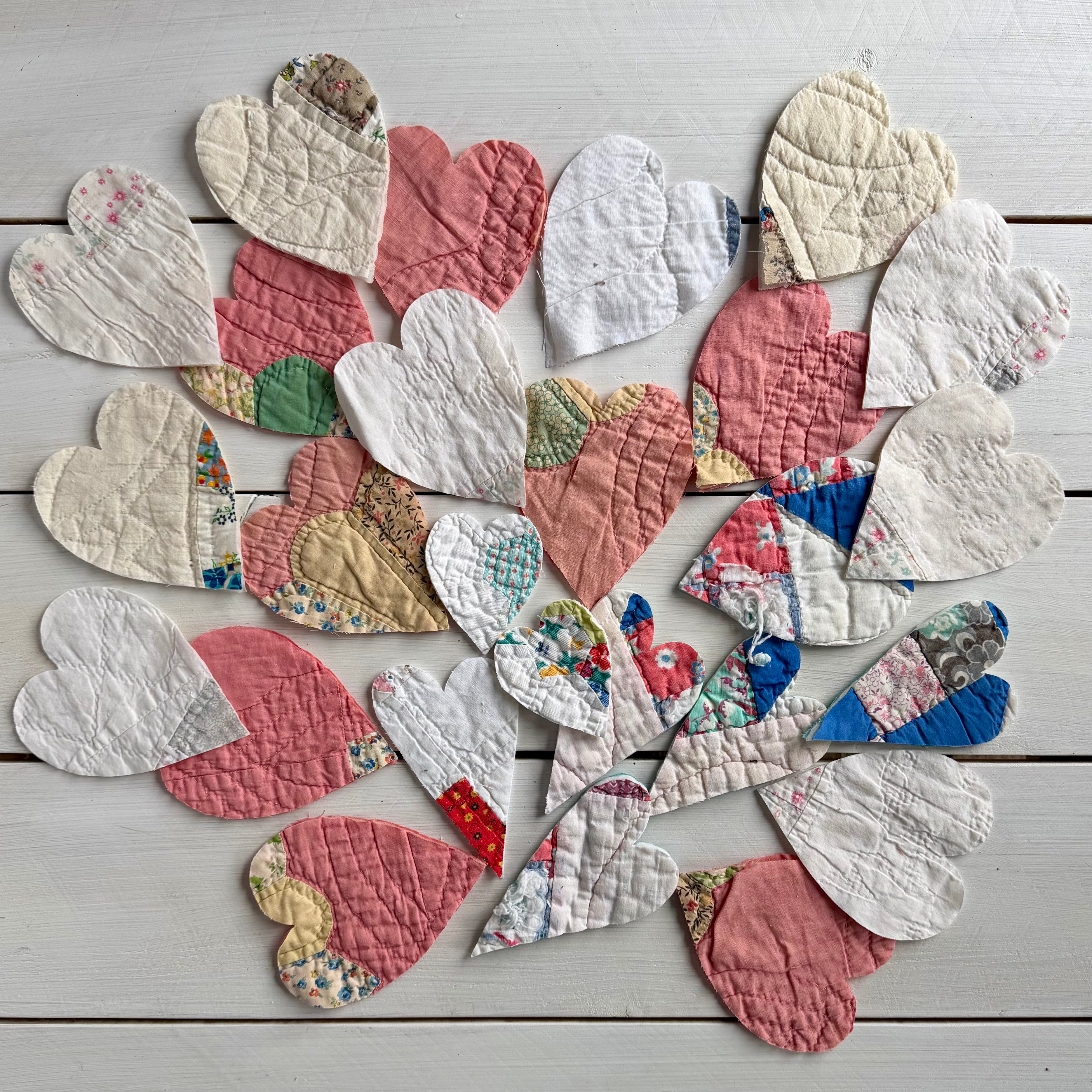 Heart Die Cuts from Vintage Quilt