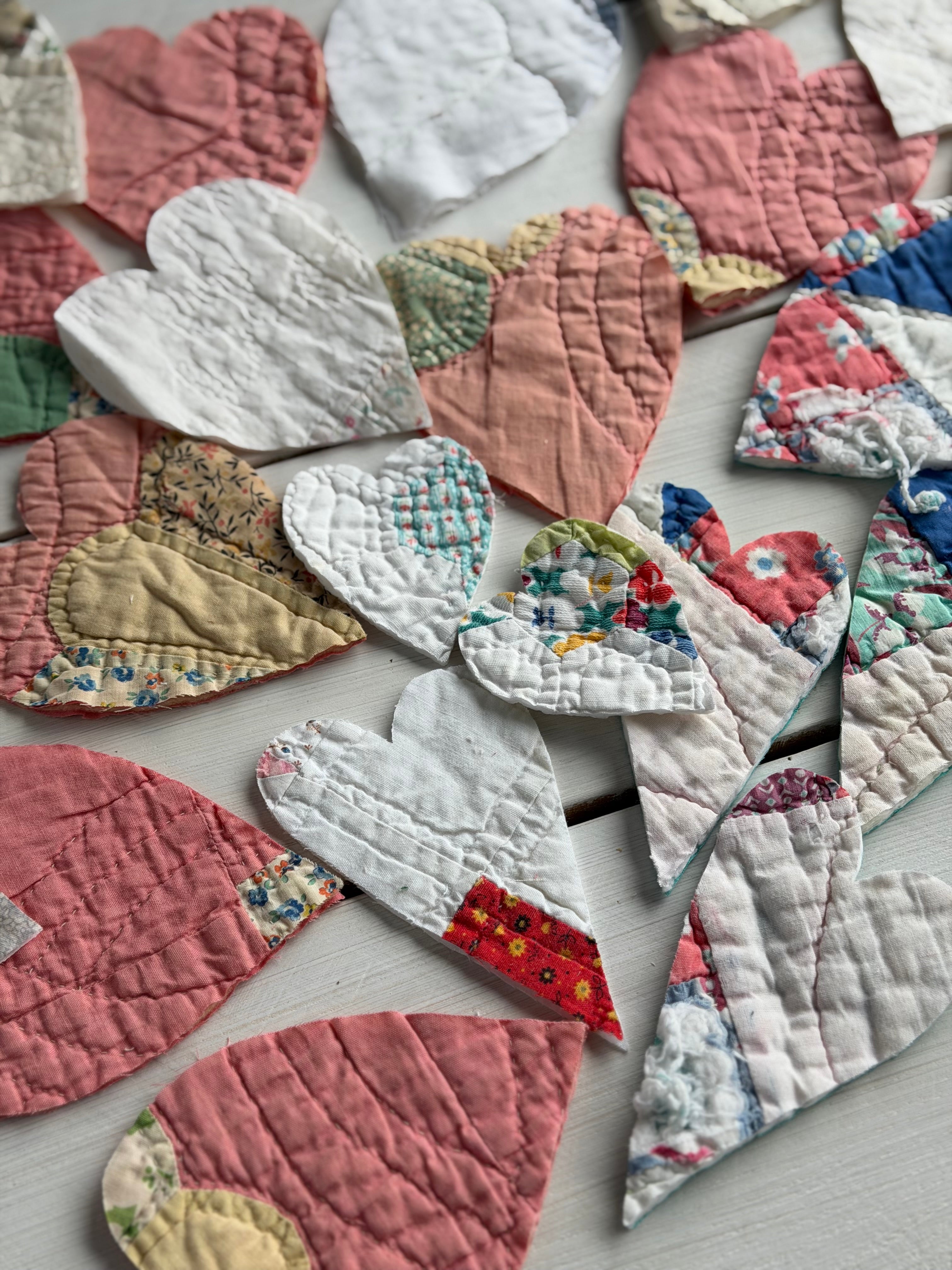 Heart Die Cuts from Vintage Quilt