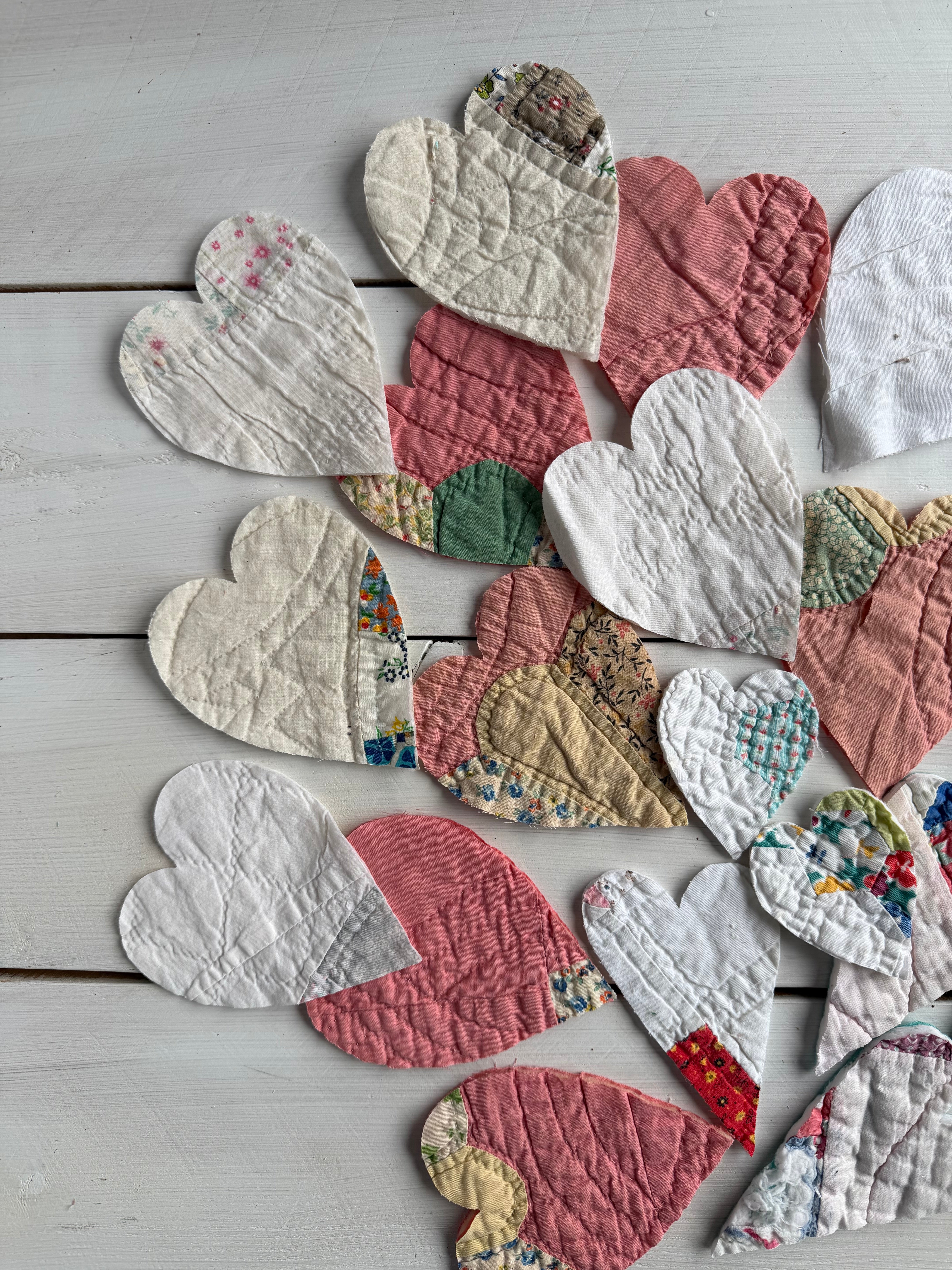 Heart Die Cuts from Vintage Quilt