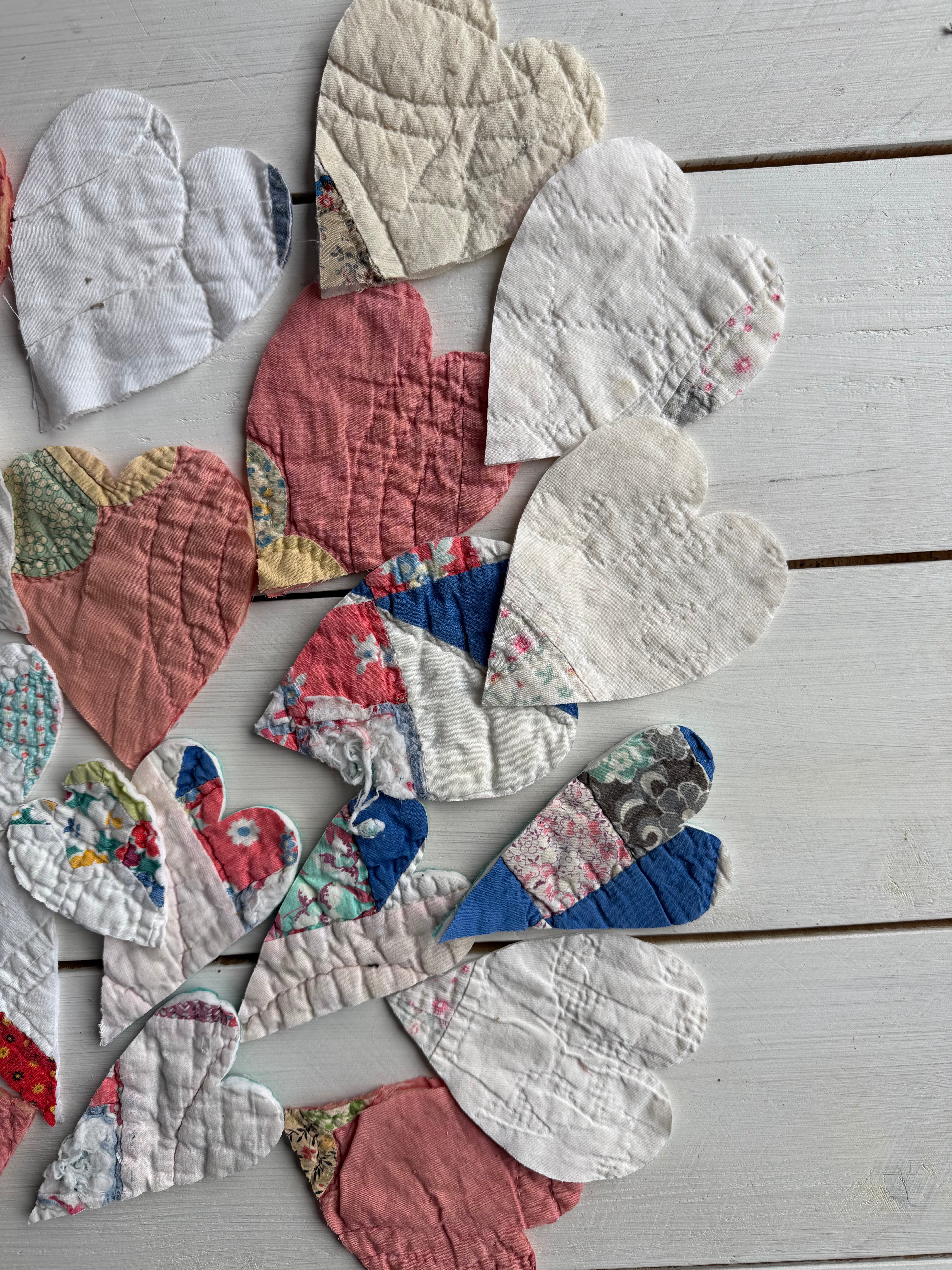 Heart Die Cuts from Vintage Quilt