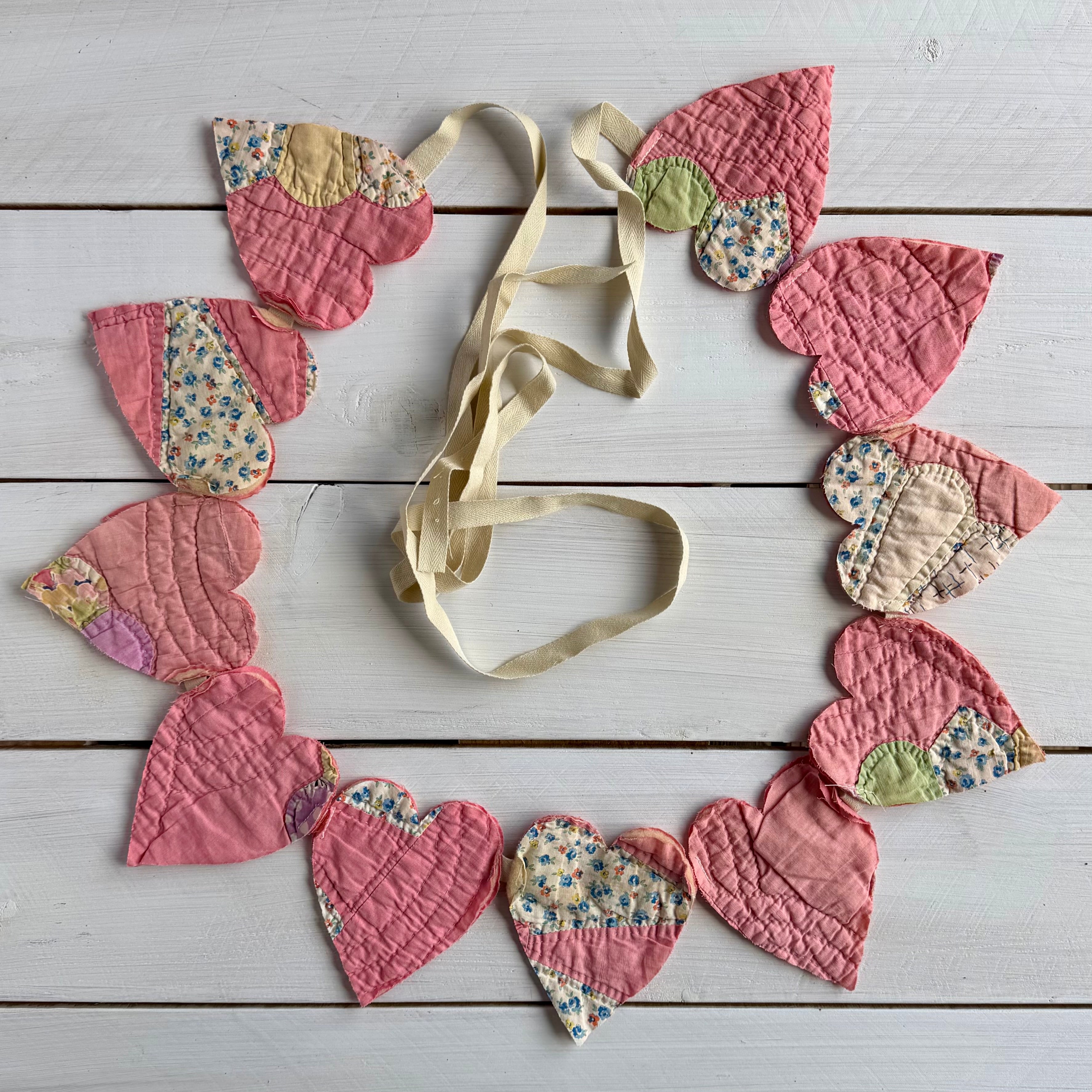 Vintage Quilt Heart Garland One-of-a-Kind