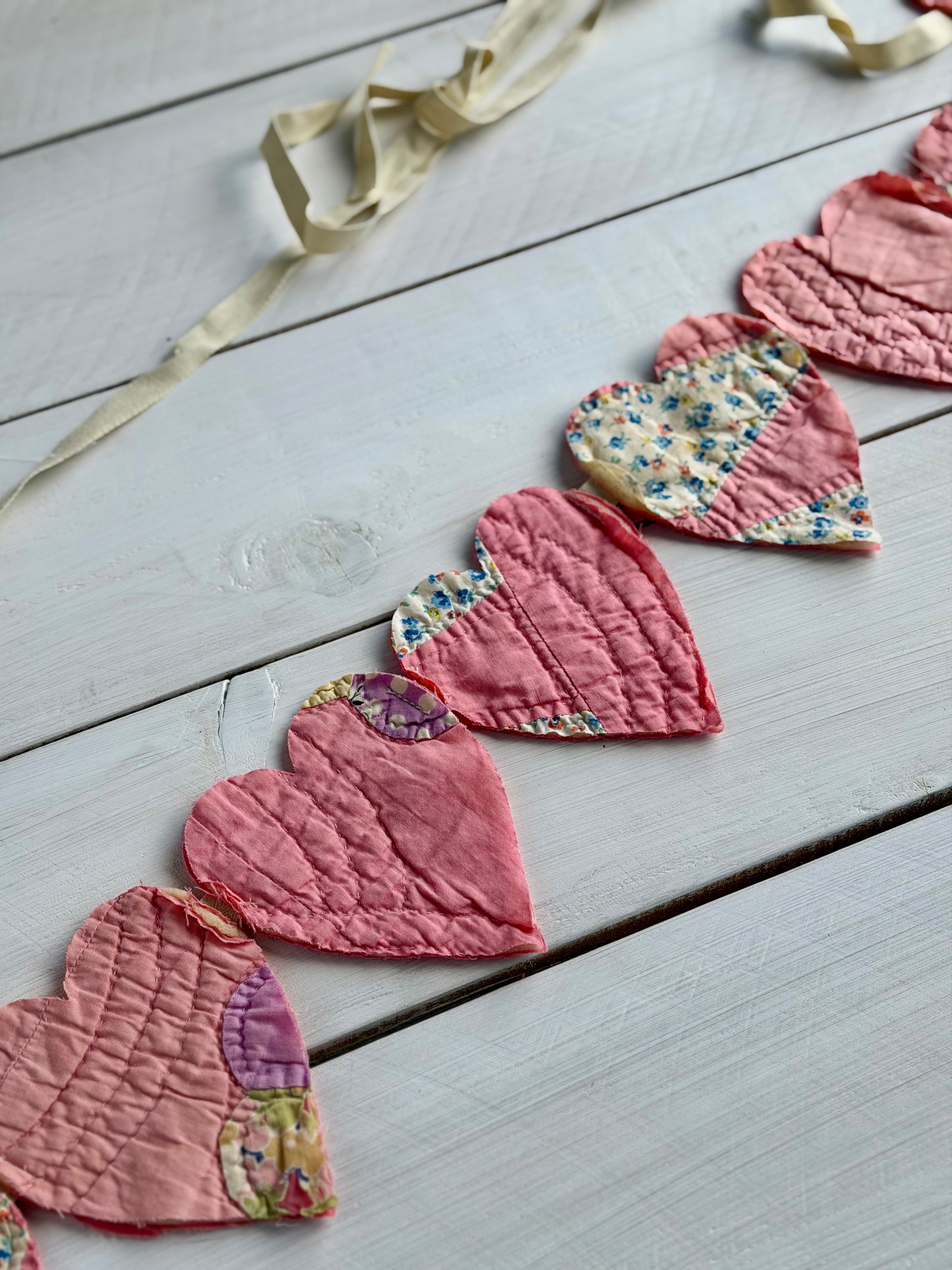 Vintage Quilt Heart Garland One-of-a-Kind
