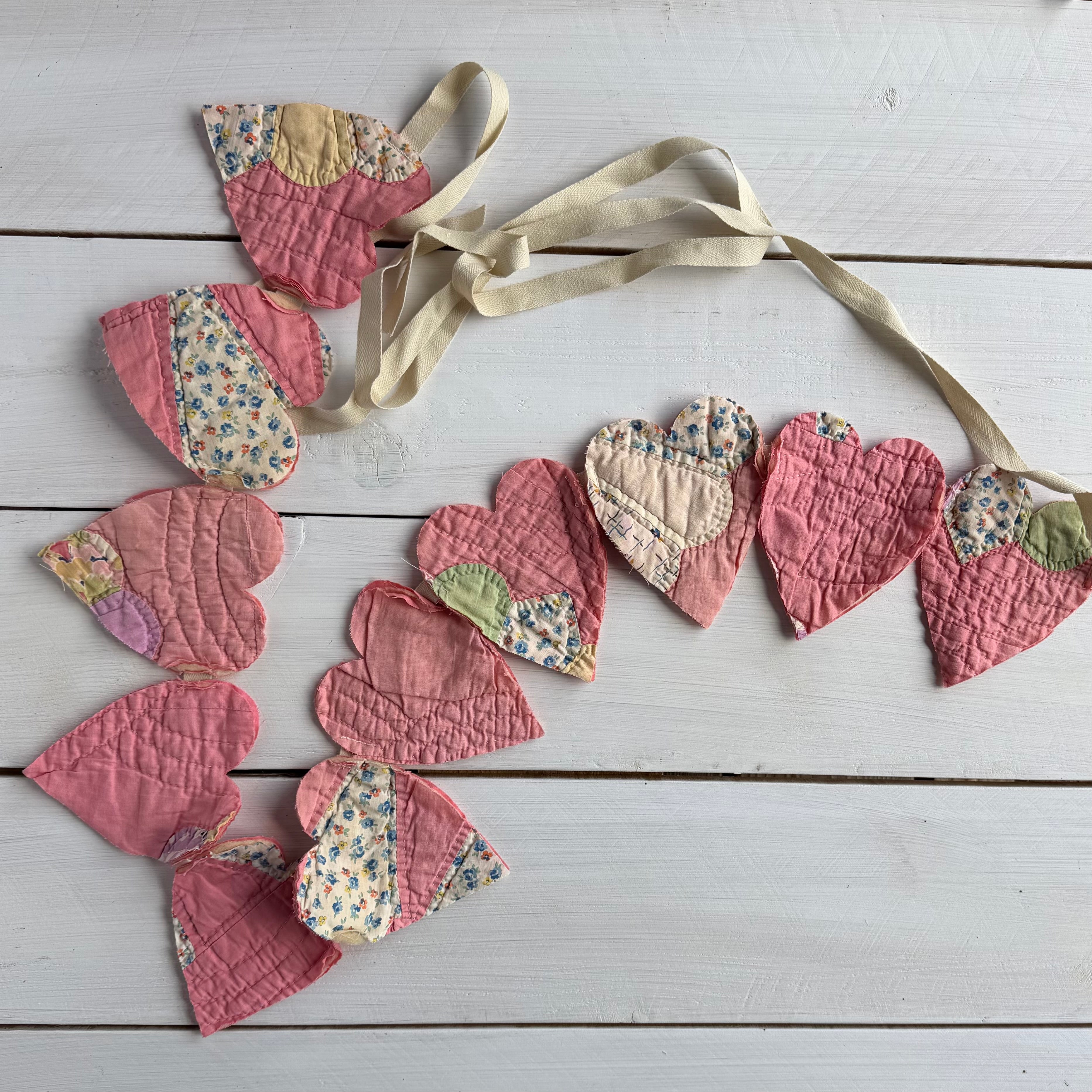 Vintage Quilt Heart Garland One-of-a-Kind