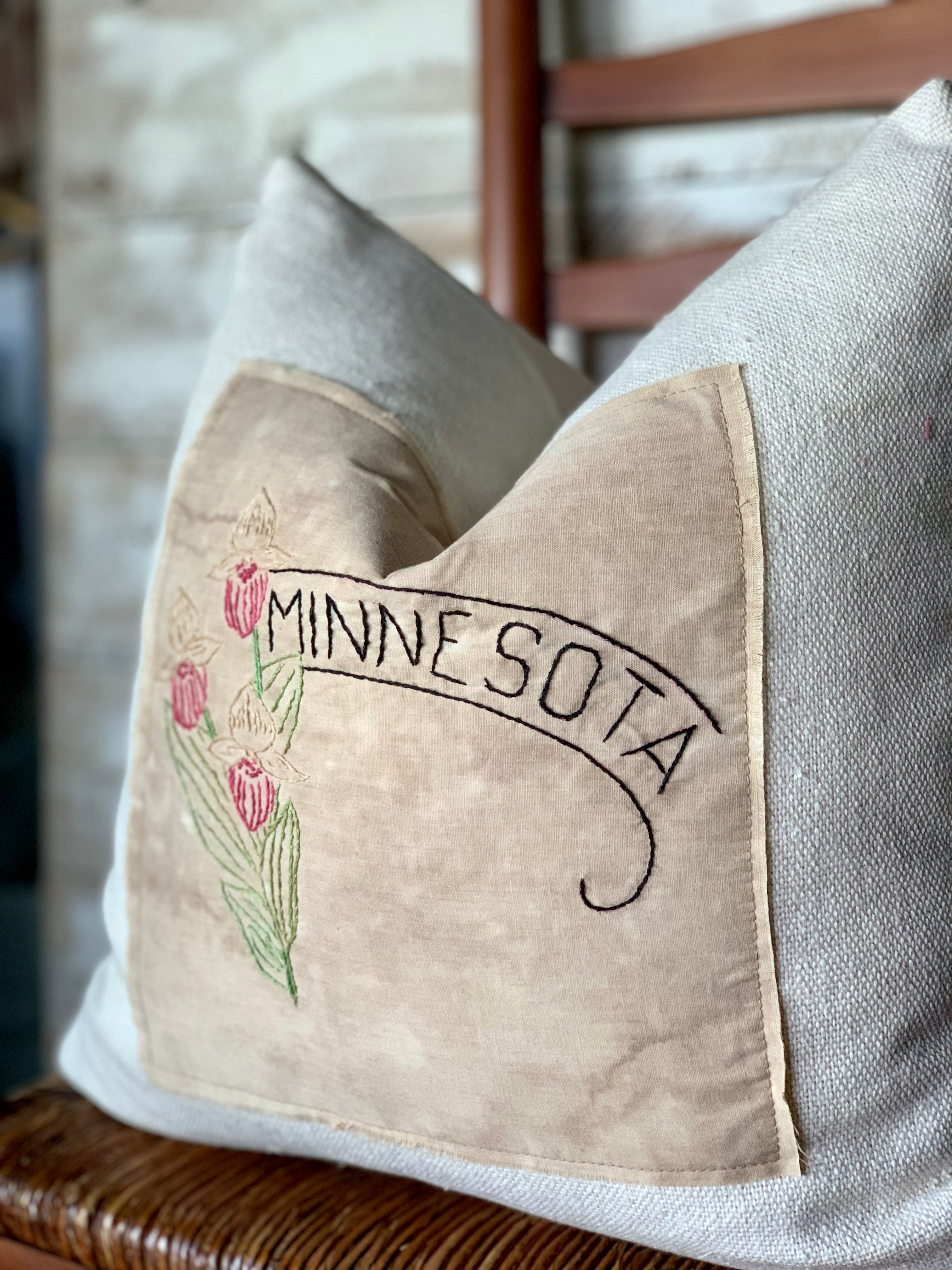 Minnesota State Pillow - Embroidered