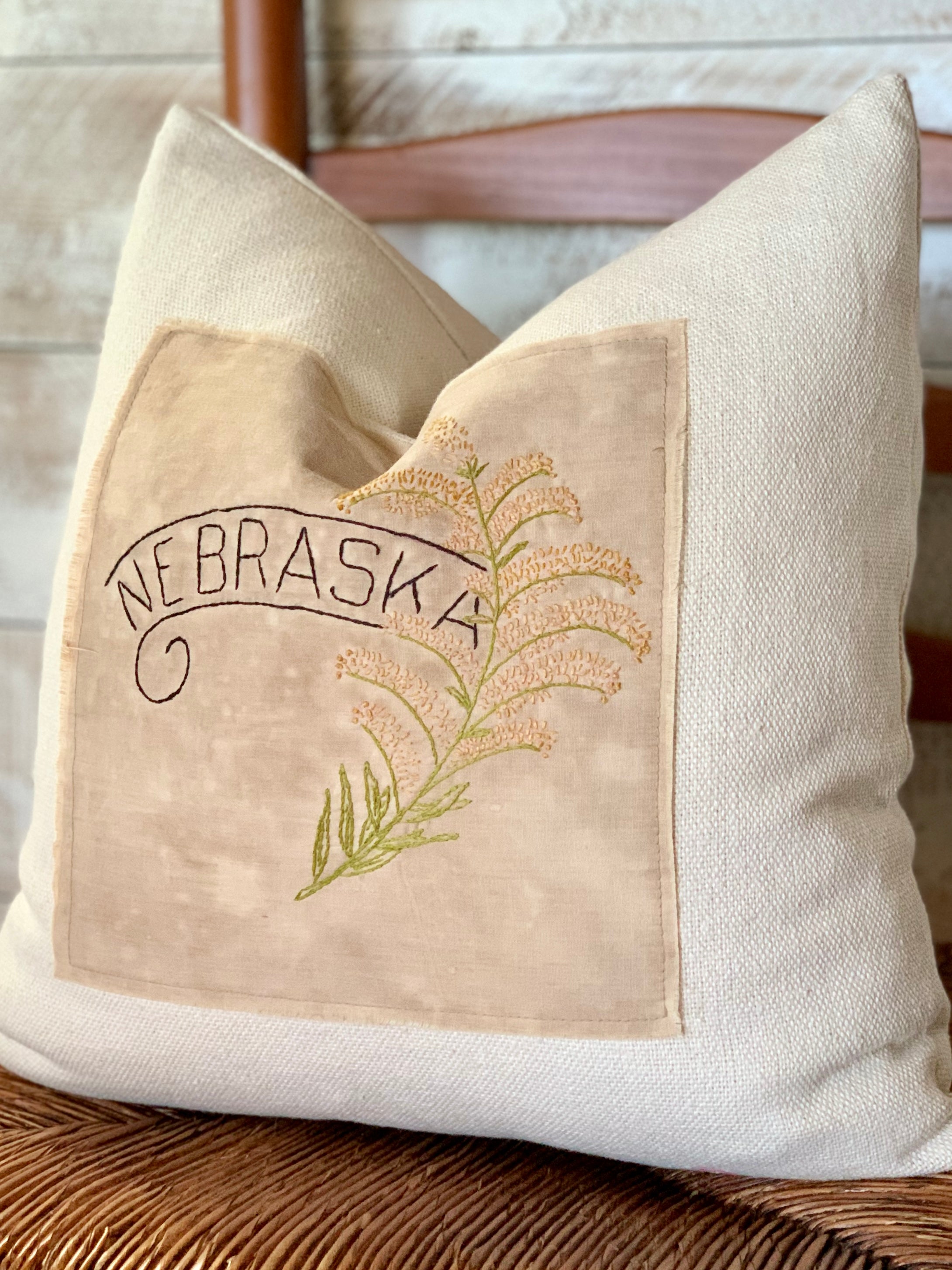 Nebraska State Pillow - Embroidered