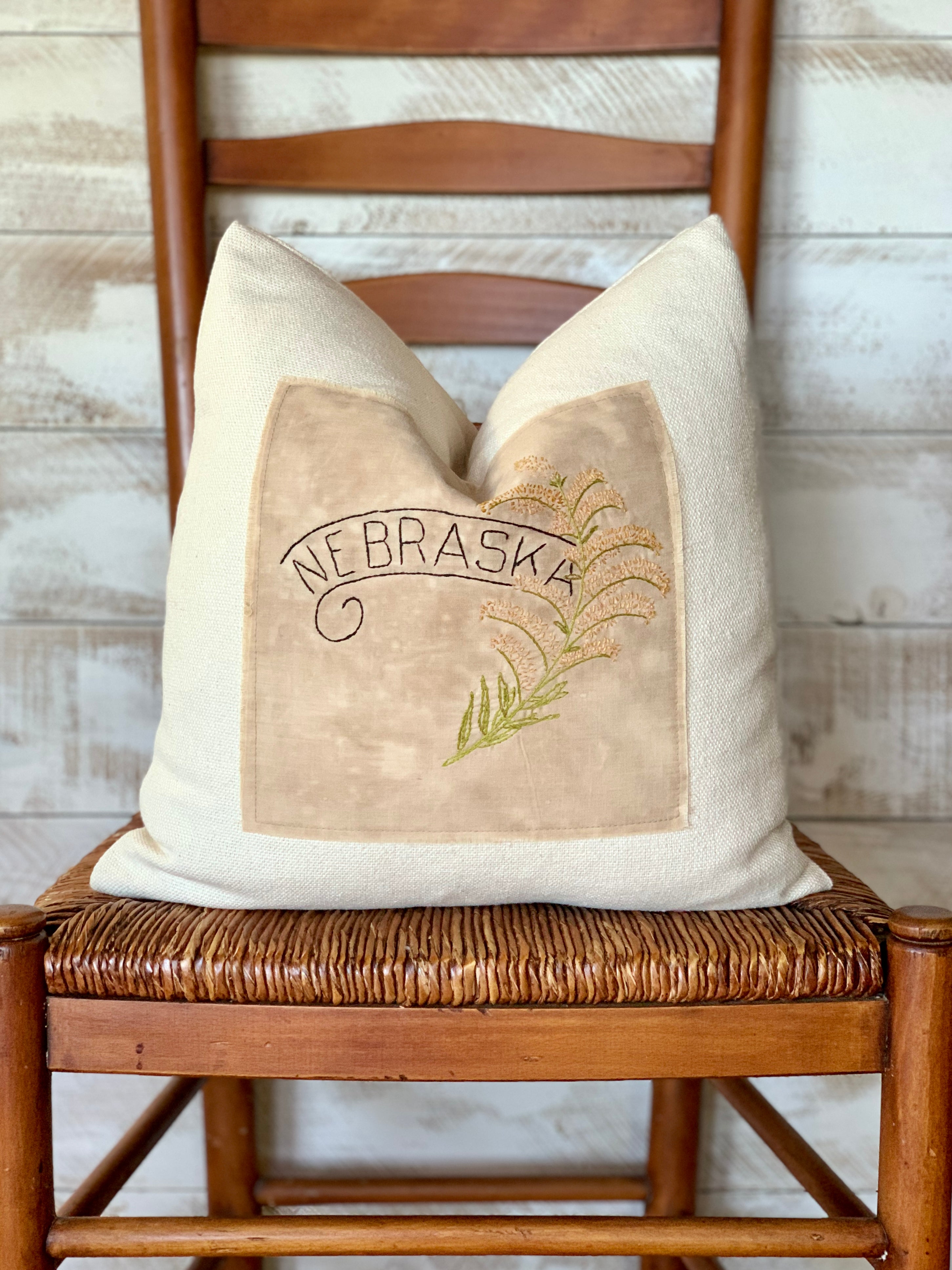 Nebraska State Pillow - Embroidered