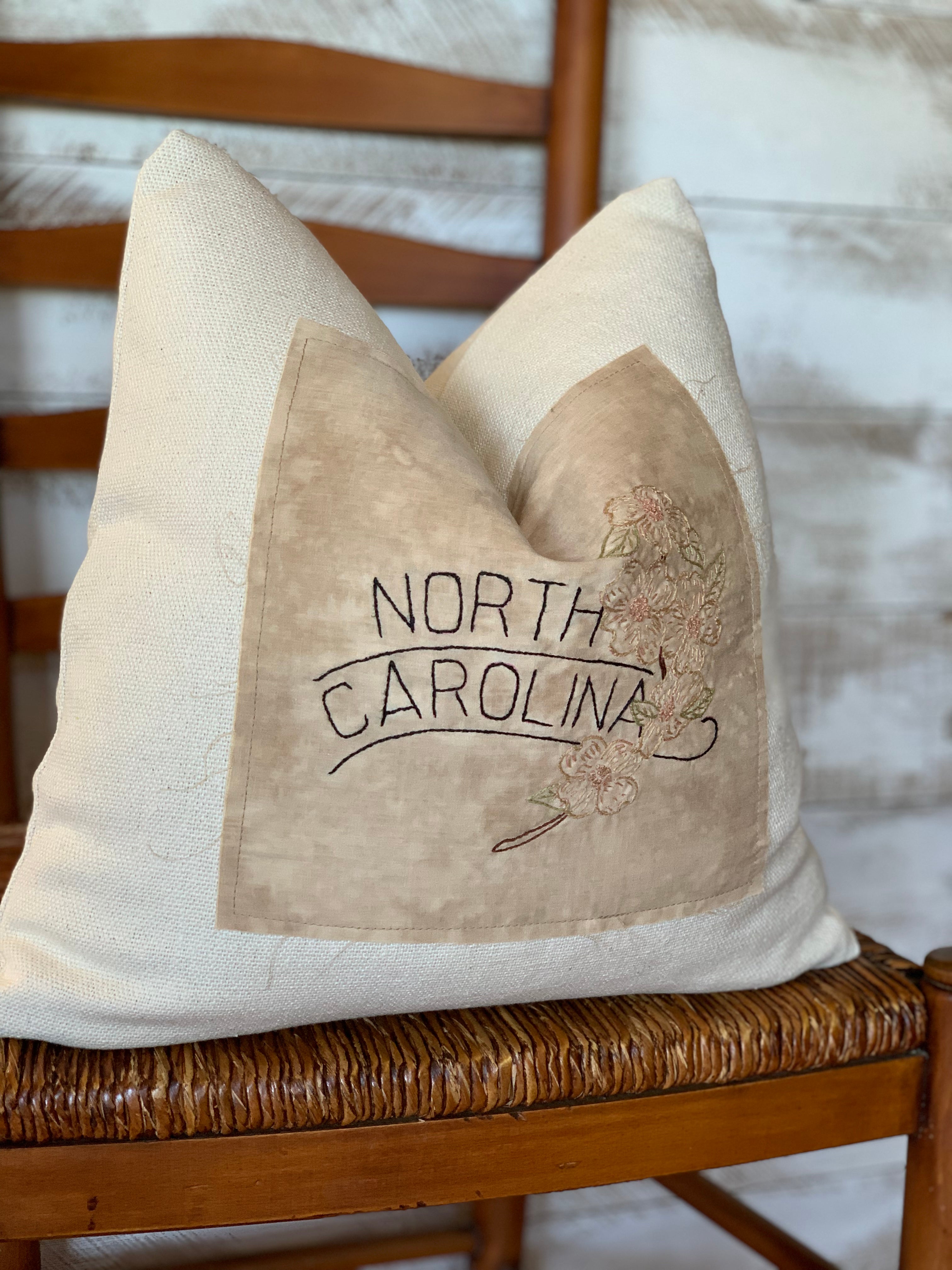 North Carolina State Pillow - Embroidered