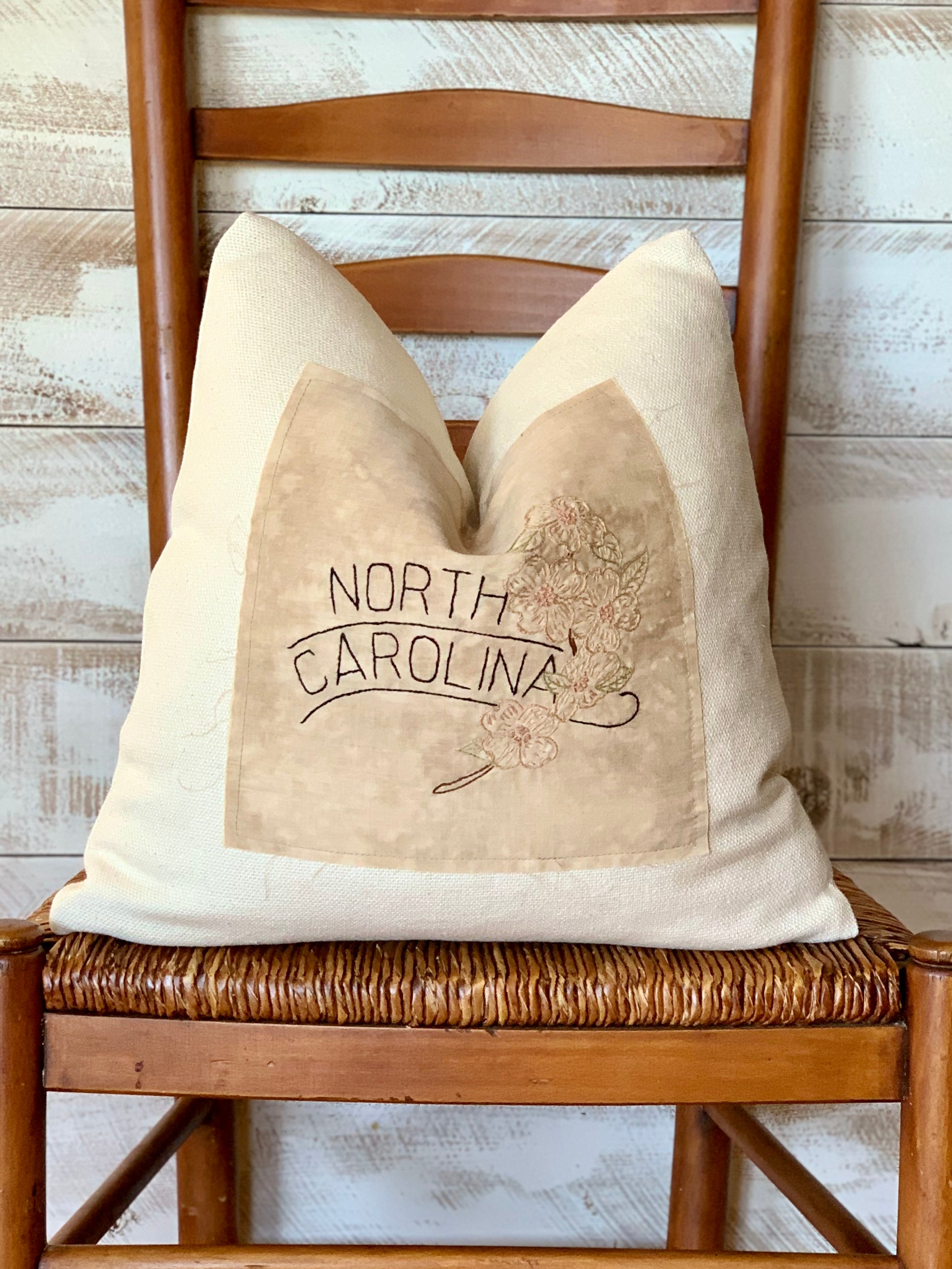 North Carolina State Pillow - Embroidered