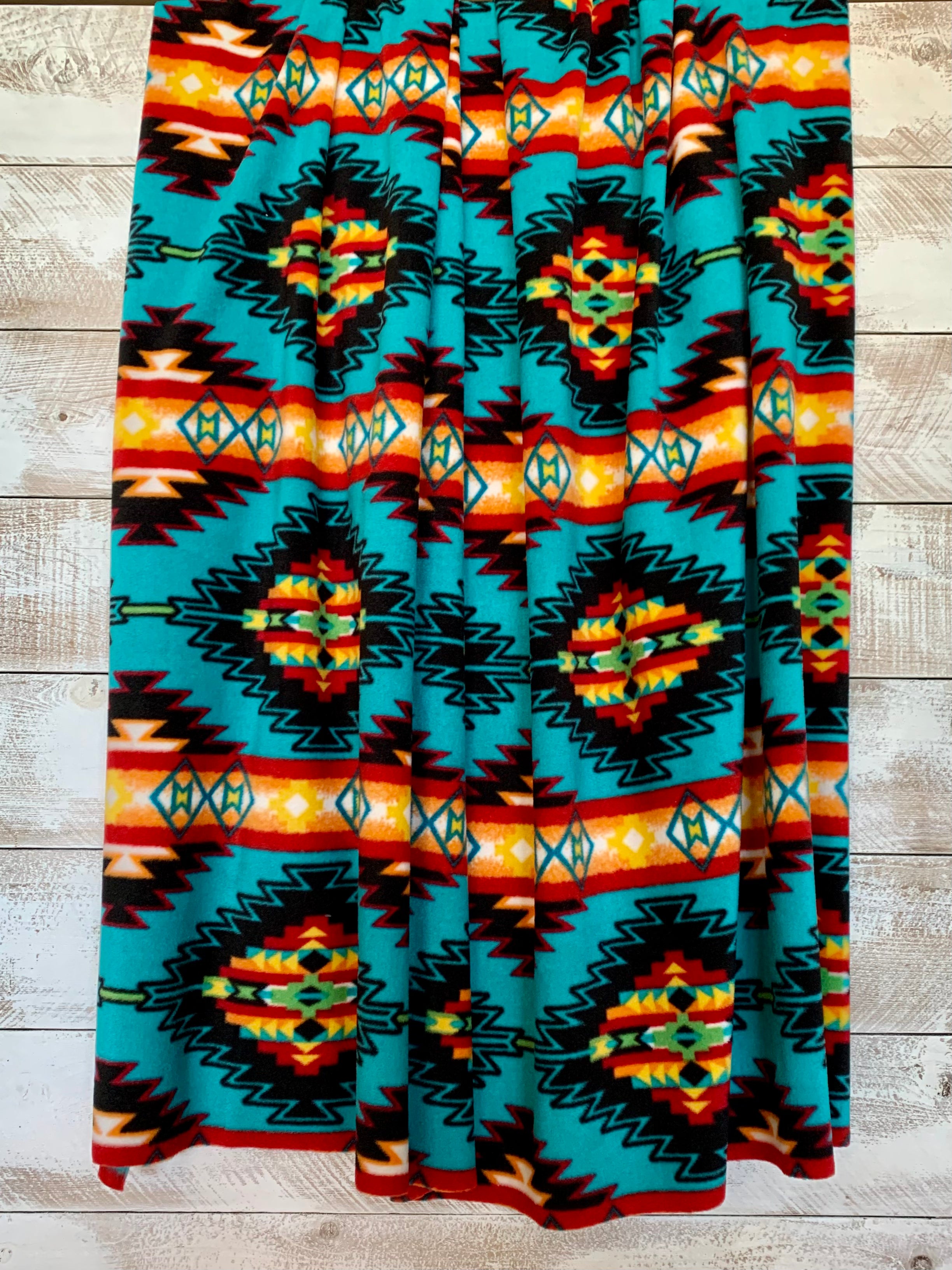 Tribal Winter Fleece - Blanket Stripe Turquoise - 33753-3