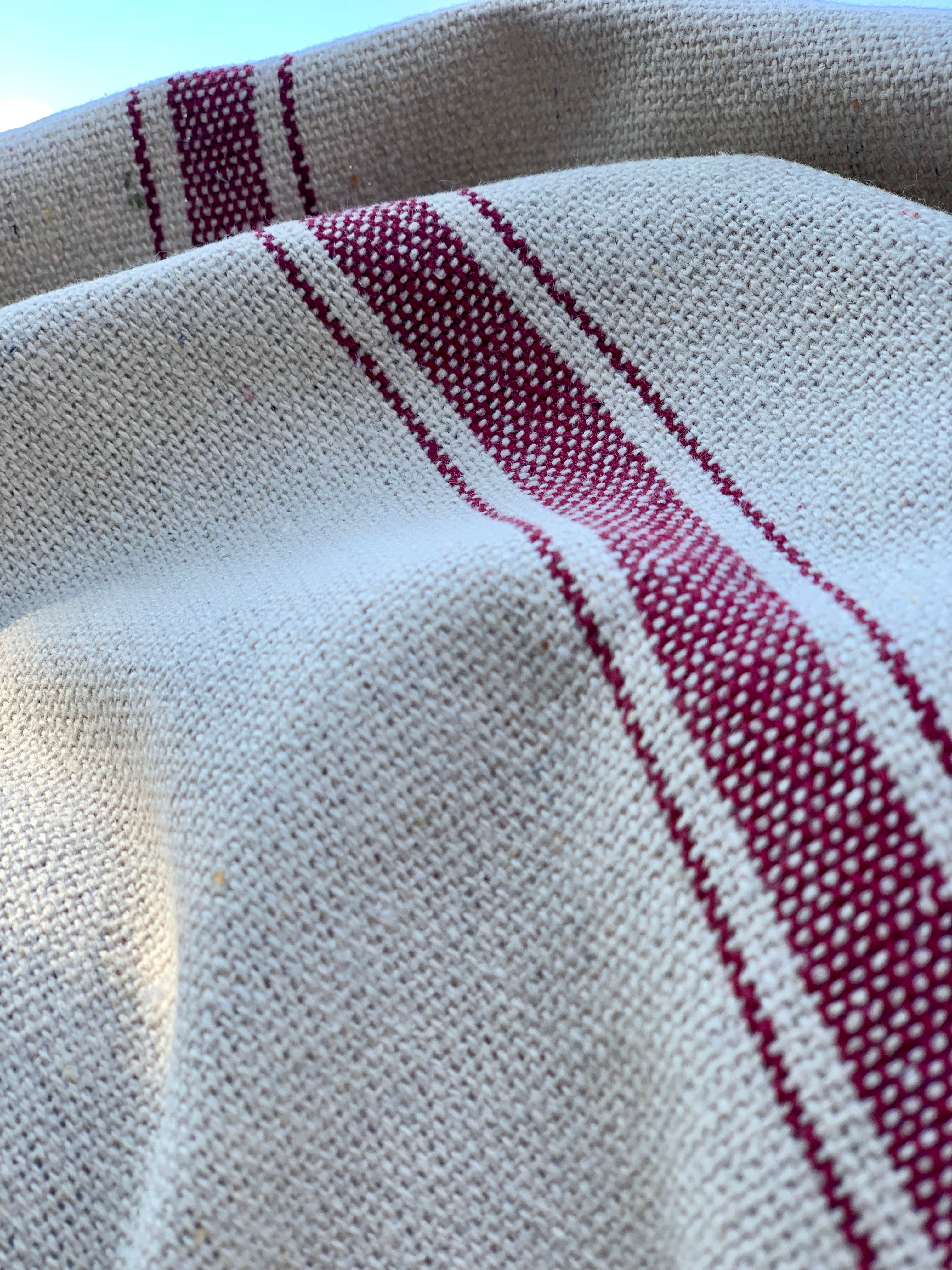 Grain Sack Fabric - Red Stripes on Cream