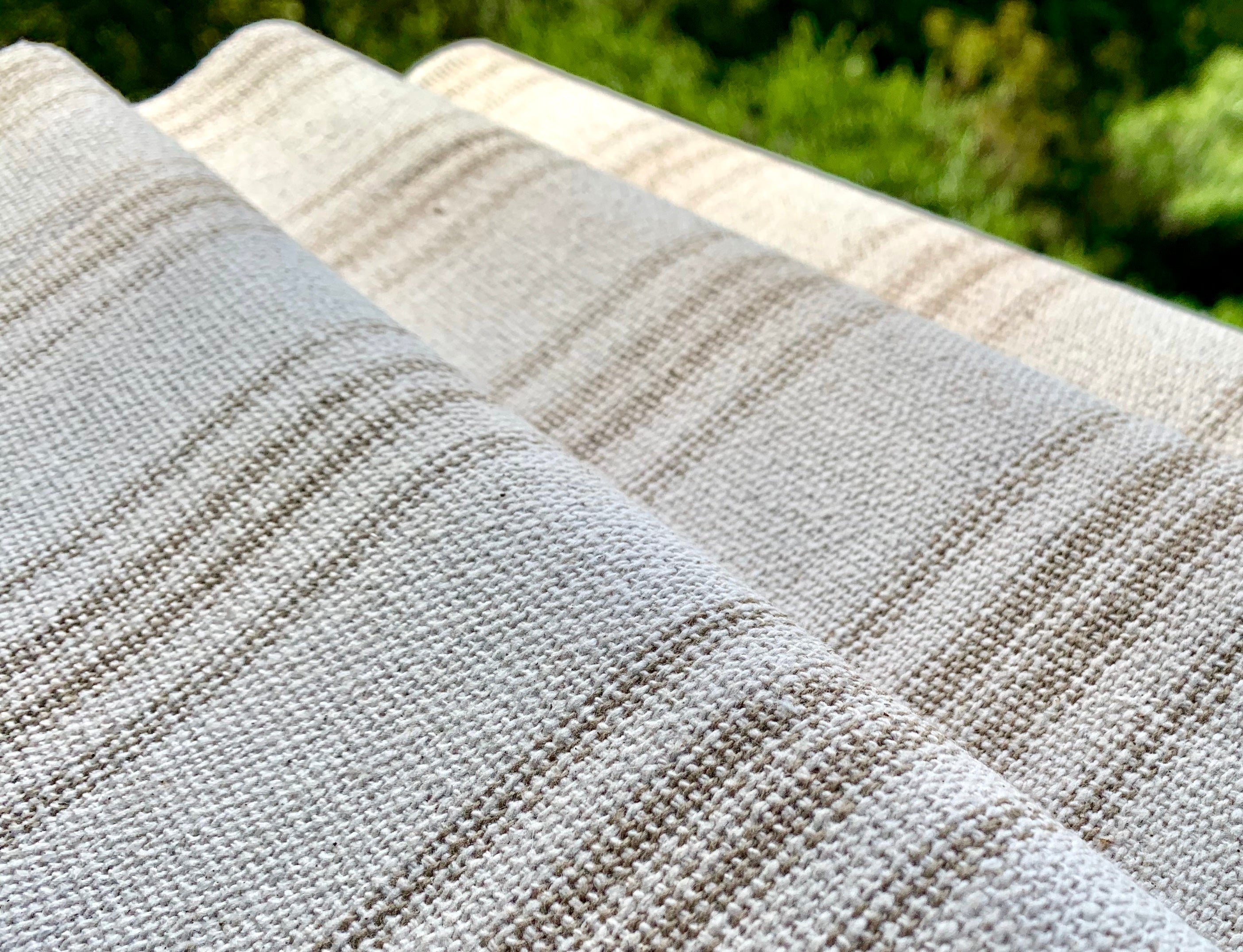 Grain Sack Fabric - Tan Multi Stripes on Cream