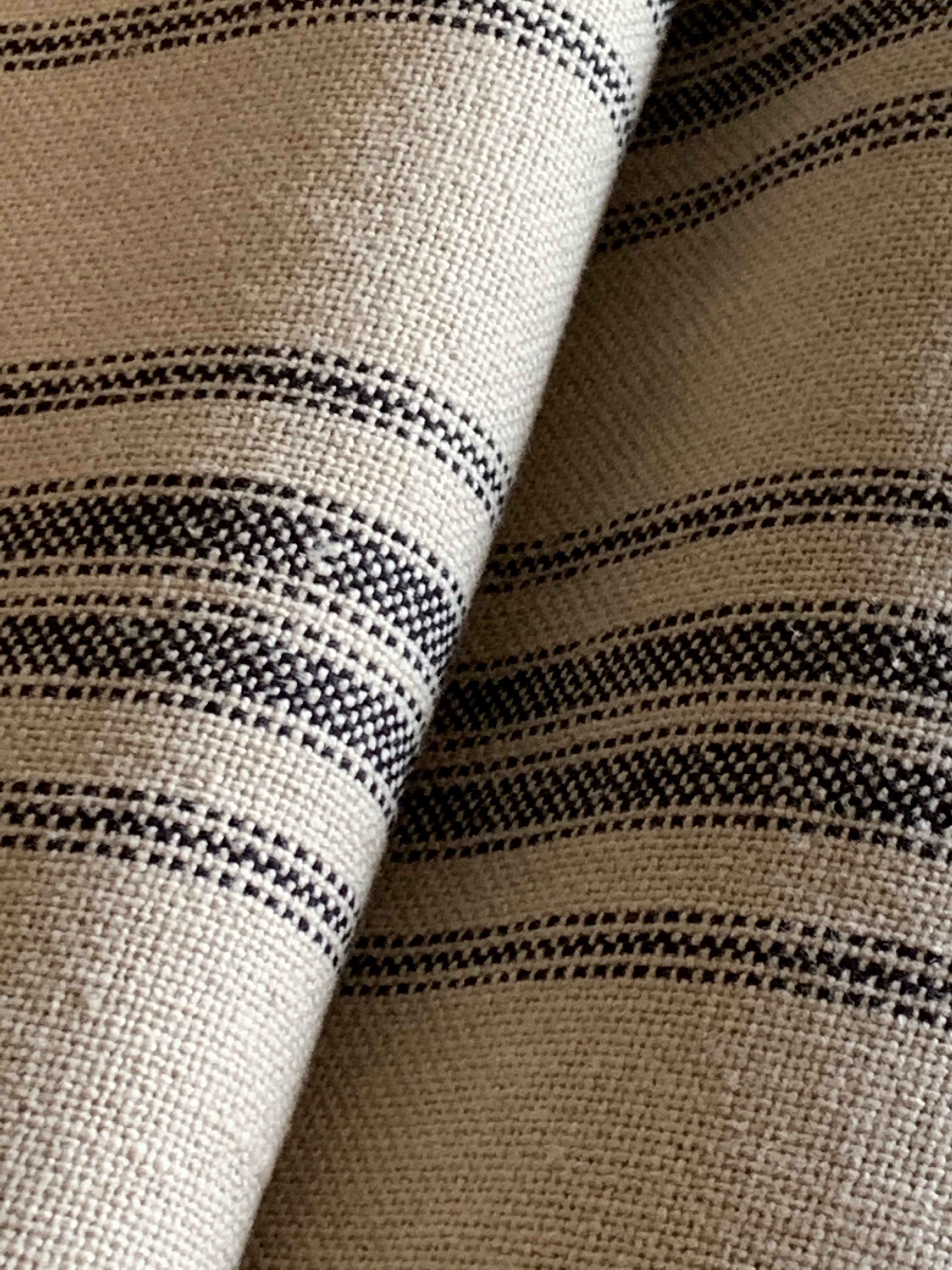 Our Exclusive 63" Black on Beige Multi-Stripe - Grain Sack Fabric