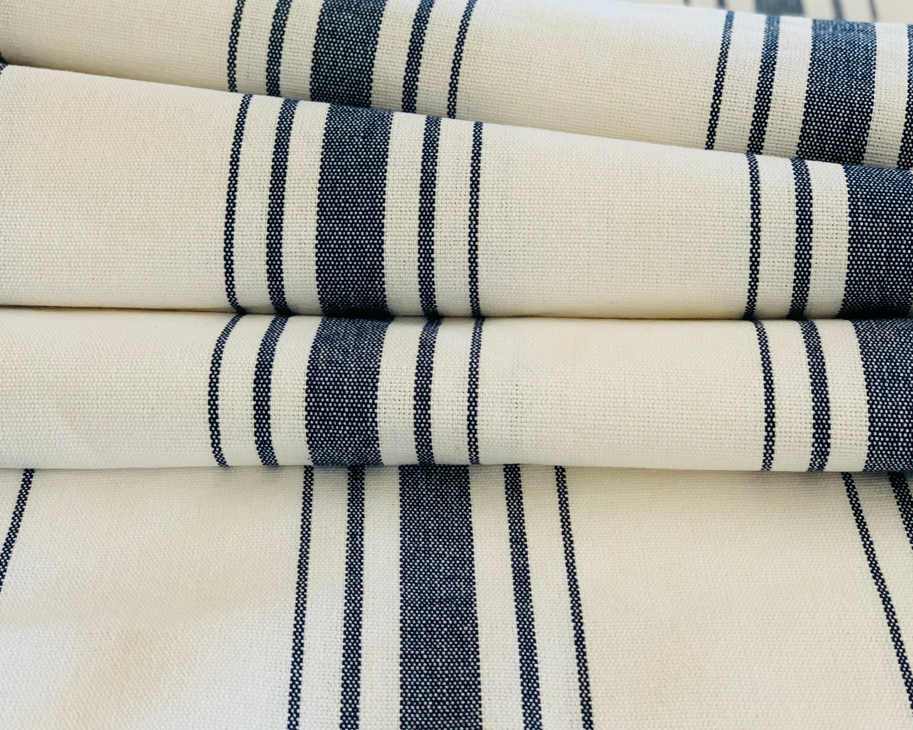 Navy on White - Farmhouse Stripe Fabric