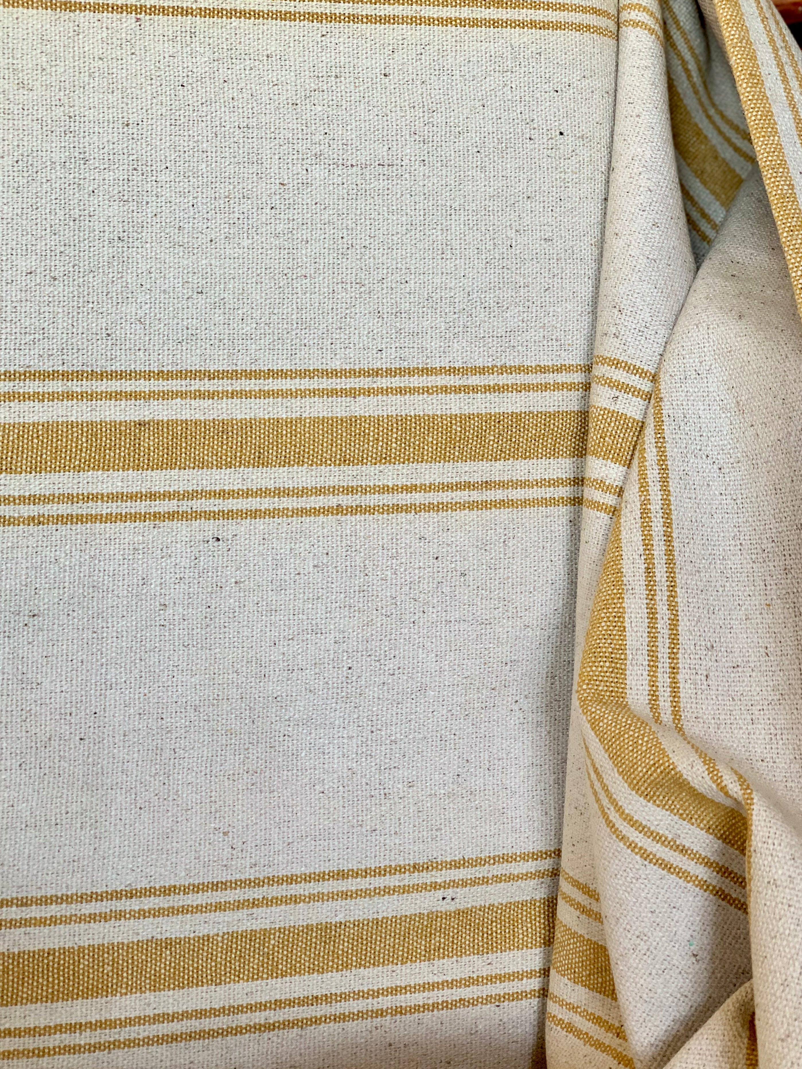 Grain Sack Fabric - Yellow Stripes on Cream