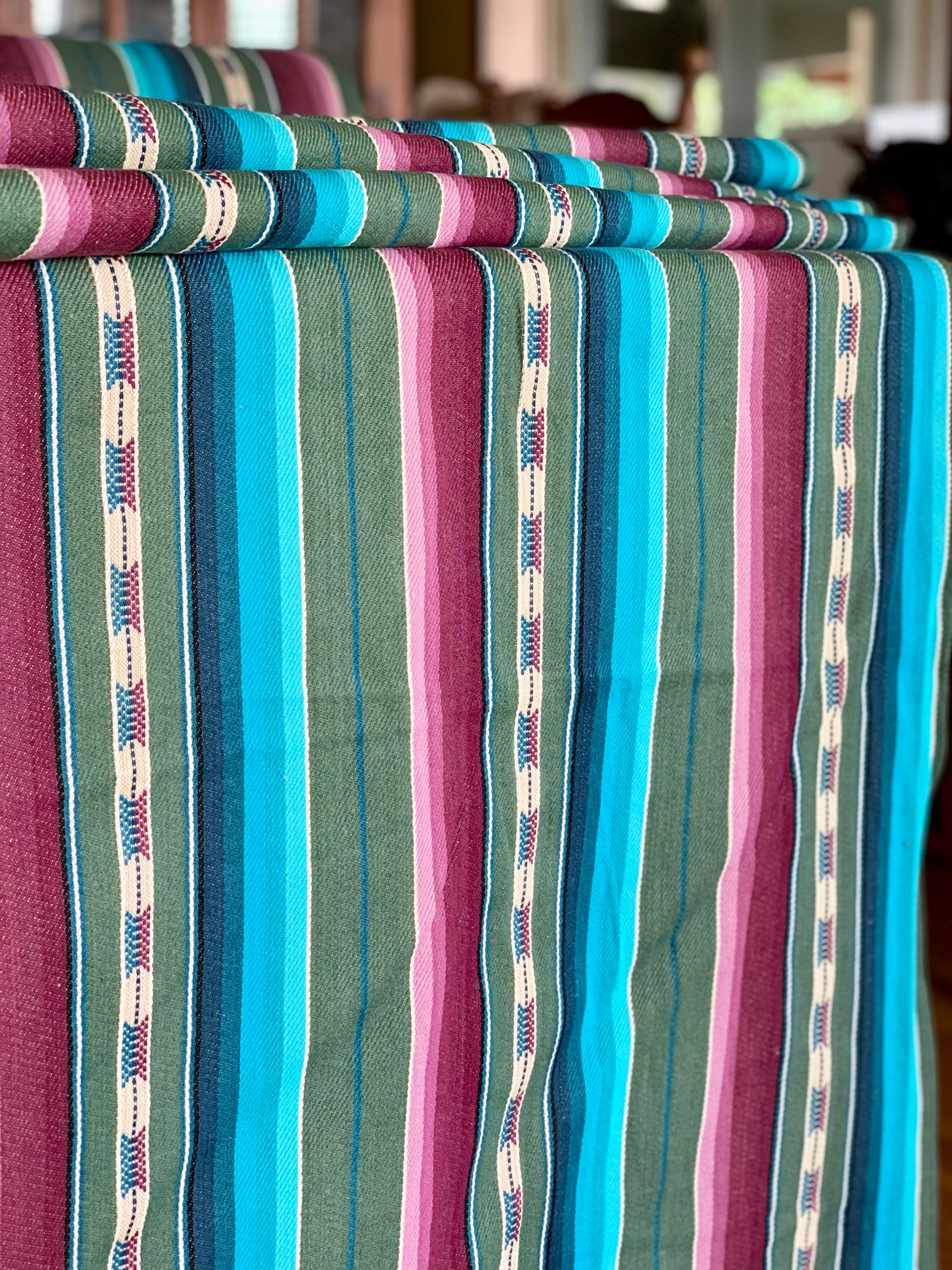 Serape Saddle Blanket Style Fabric Purple Aqua Blue Green