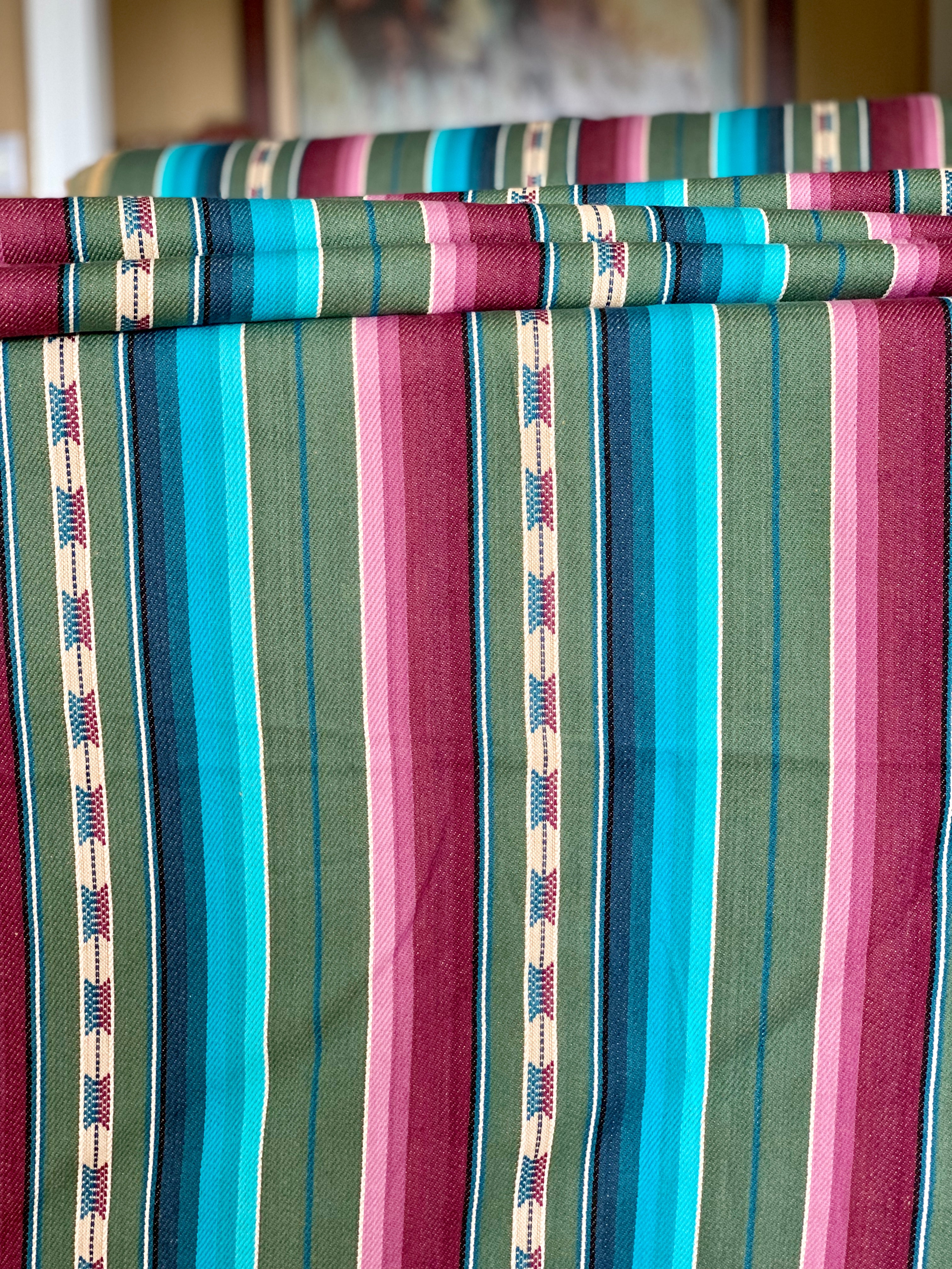 Serape Saddle Blanket Style Fabric - Purple, Aqua Blue, Green