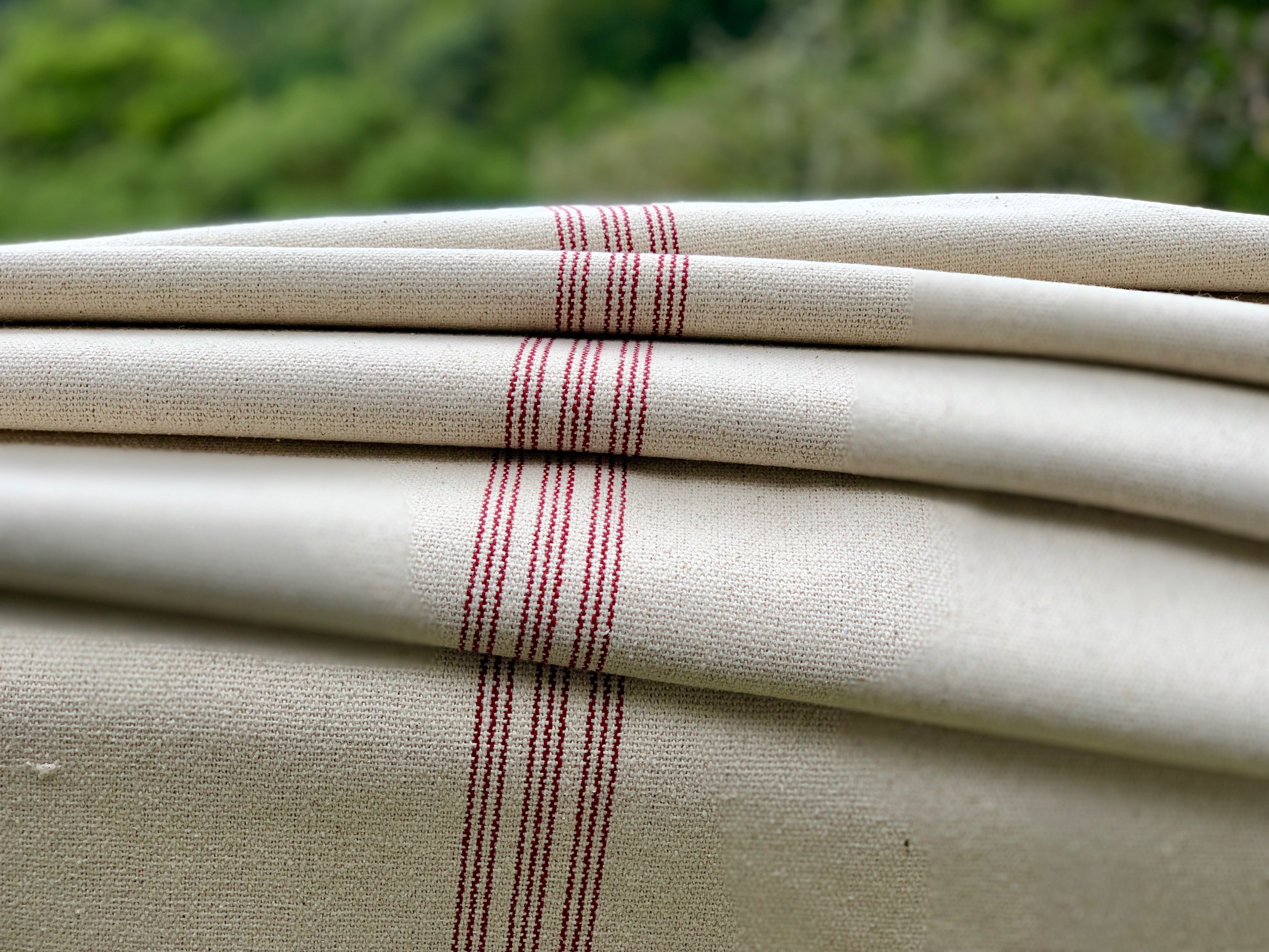Grain Sack Fabric - Three Sets Red Stripes on Cream