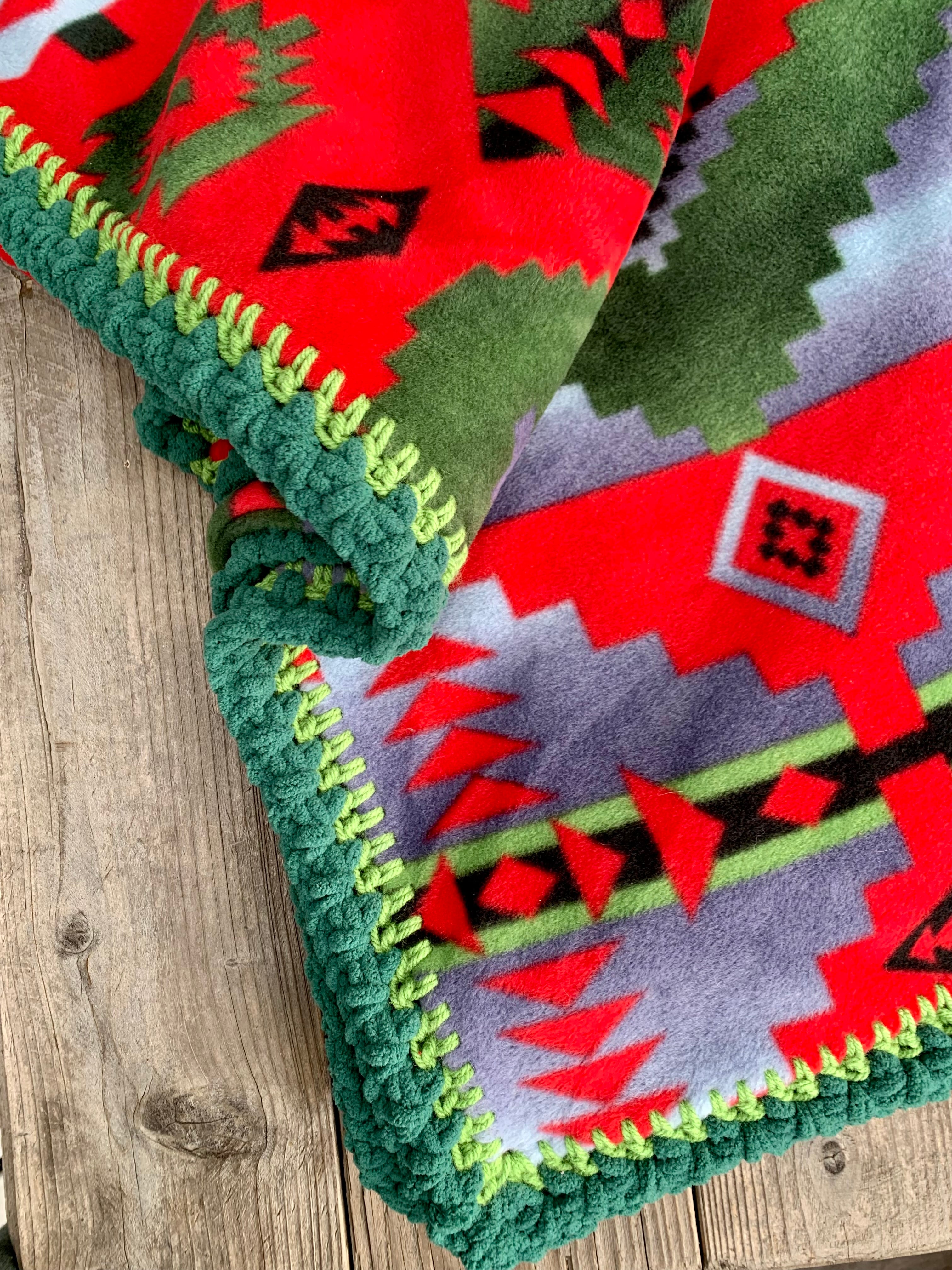 Crochet Edge Native Style Fleece Blanket