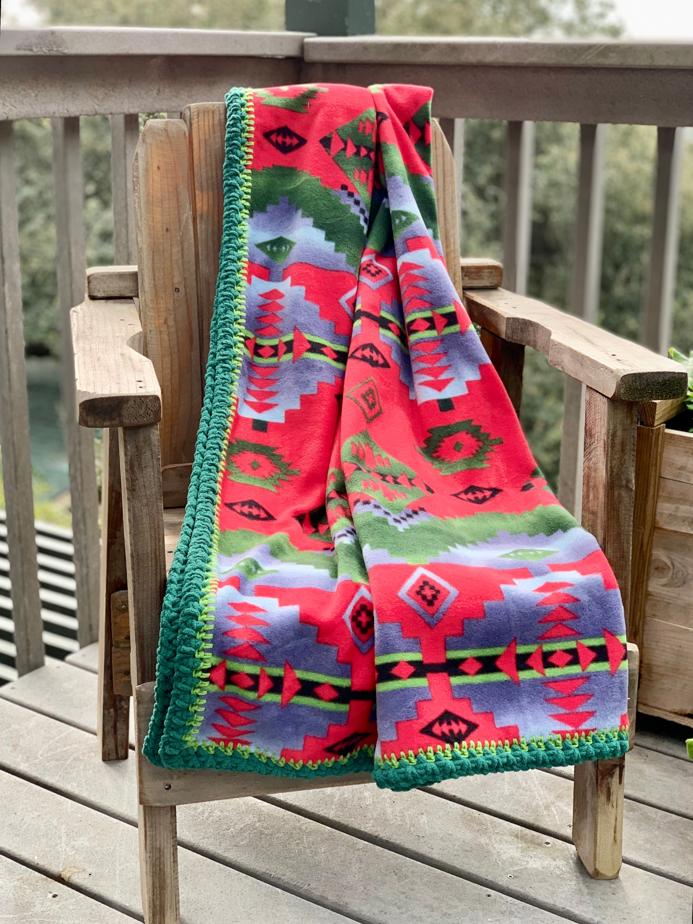 Crochet Edge Native Style Fleece Blanket