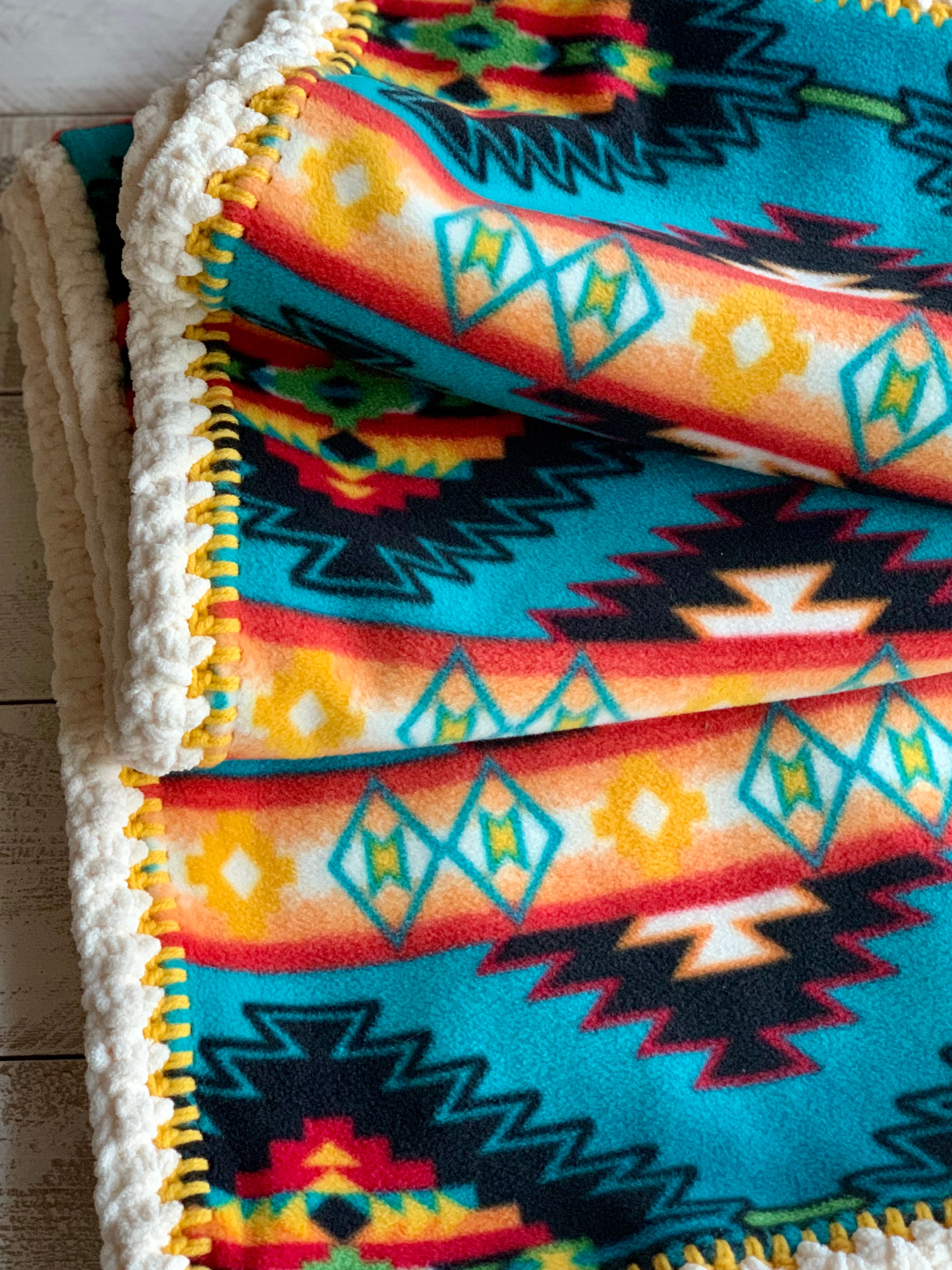 Crochet Edge Native Style Fleece Blanket